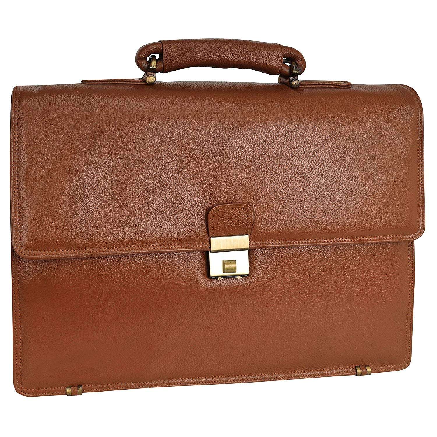 Reo Leather | Leather Office Messenger Bag for Men |15.6'' Laptop Compartment| |Expandable Features| Cross Body Shoulder Strap | 3 Digit No. Lock Closure | 22 Liters (Black) (Tan) 1