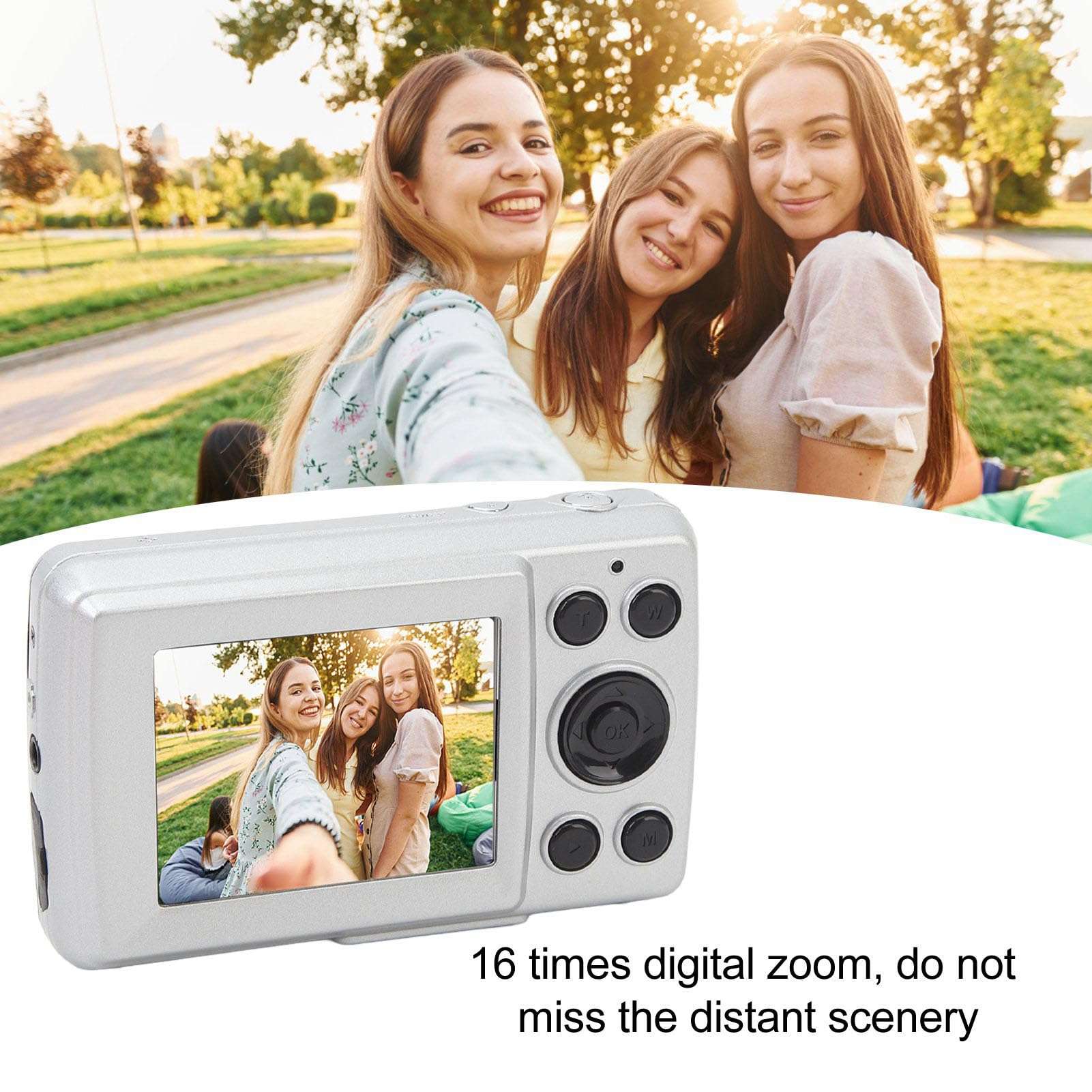 Digital Camera, 1080P 16X Digital Zoom Point and Shoot Camera for Photography & Video, 2.4 Inch Display Screen, Anti Shake, for Students, Beginners (White) 3