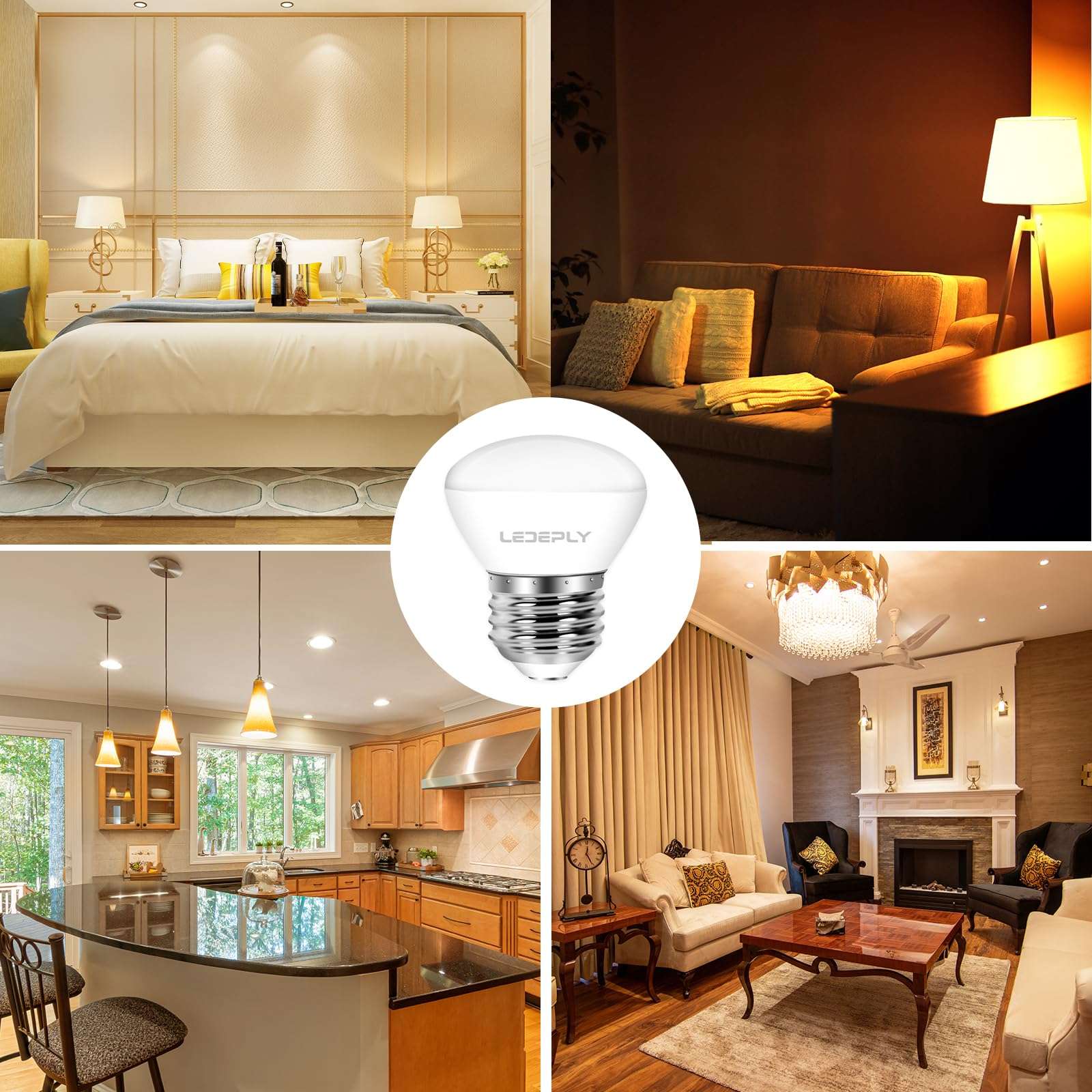 LEDEPLY R14 LED Bulb, 4W=40W, Dimmable, Medium E26 Base, Mini LED Reflector Floodlight Bulb, 400 Lumens, 2700K Warm White, 4 Pack 6