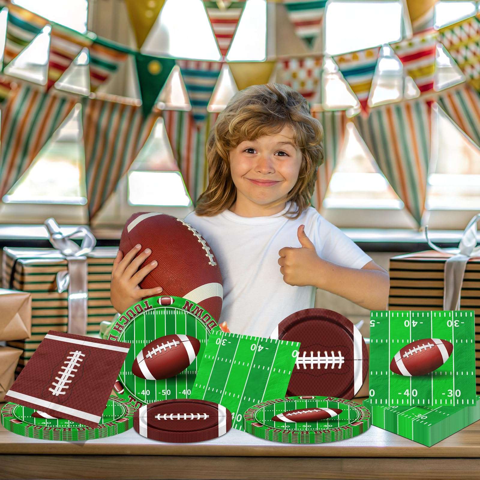 Football Party Decorations,100pcs Football Paper Plates and Napkins Tableware Includes Touchdown Plates and Football Napkins for Gameday Tailgate Party Football Themed Party Decorations,Serve 25 4