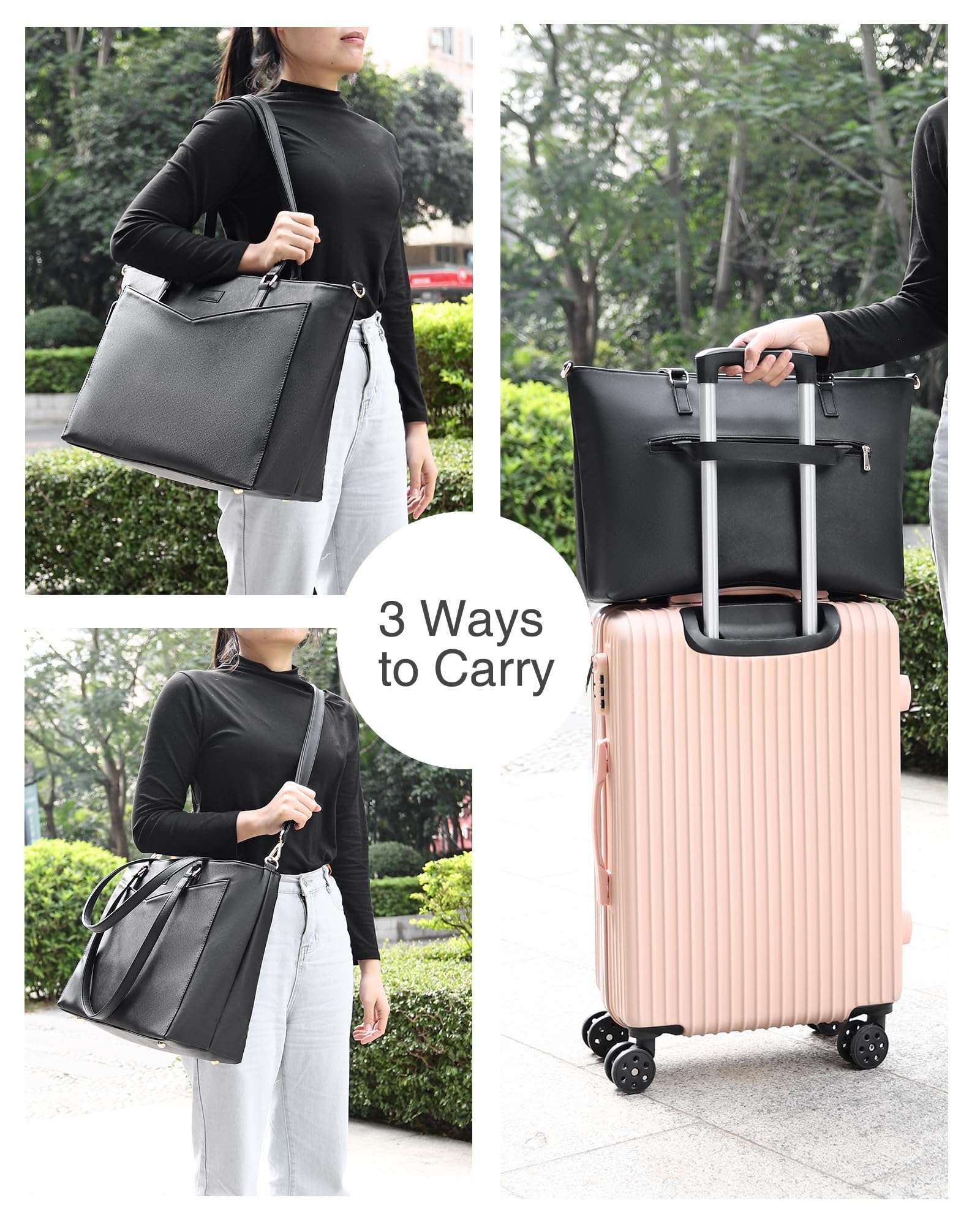 Laptop Tote Bag for Women 17.3 Inch Laptop Bag PU Leather Business Office Work Bag Briefcase with USB Waterproof Computer Tote Bag Large Handbag Satchel Shoulder Bag 5