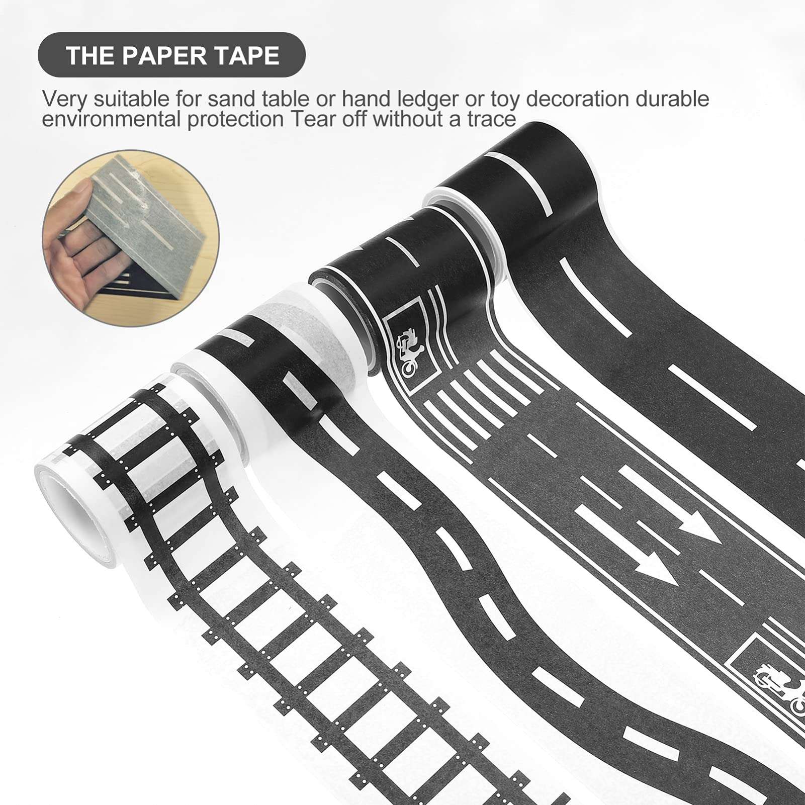 8 car Track washi Tape Rolls Black Tape Car Track Sticker Roll Tape Toy Car Track Toy Vehicle Playsets Tape for Race Toy car Road Tape Cars Railway Road Sticker 3