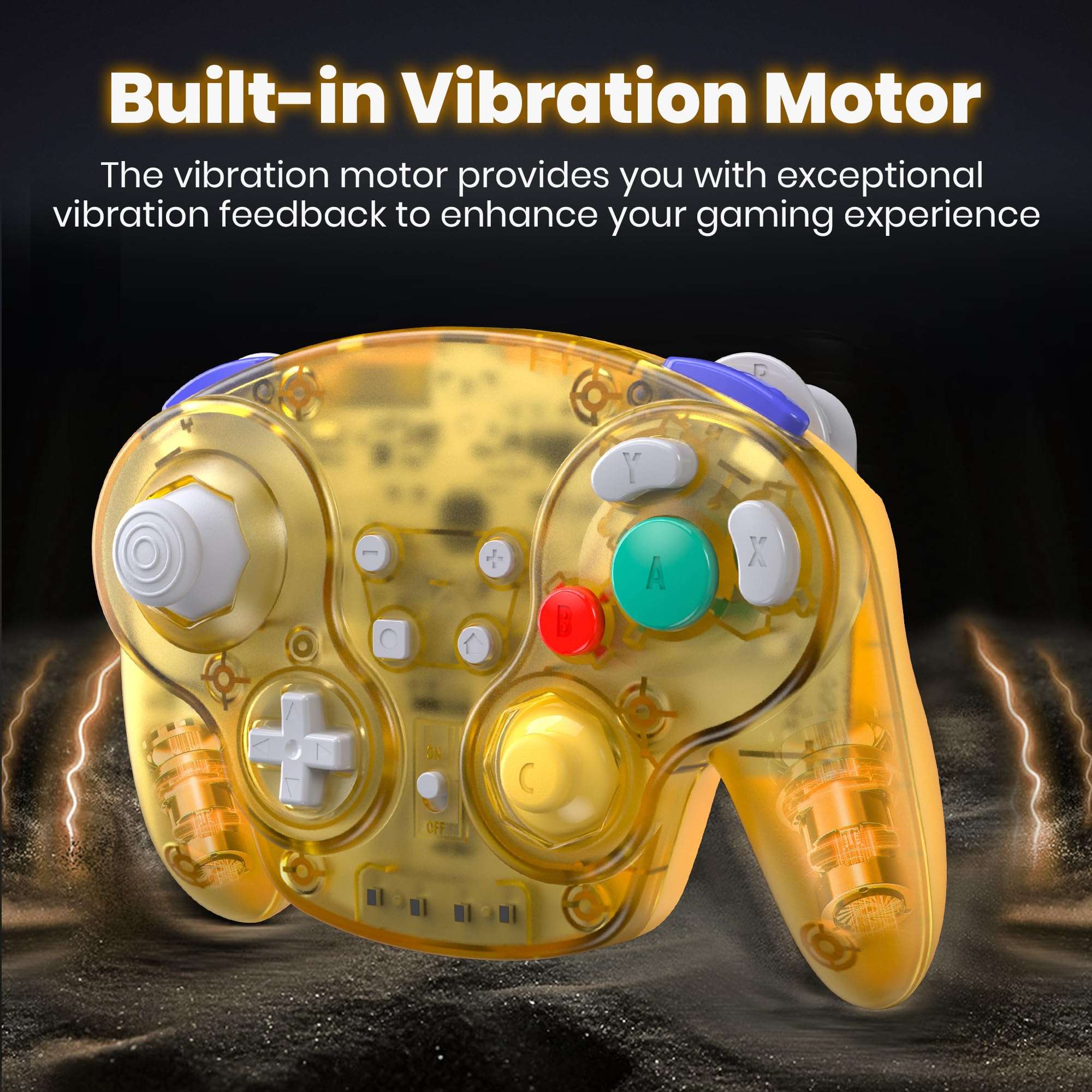 2.4 GHz Wireless GameCube Switch Pro Controller, for NGC GameCube Console, Switch/Switch OLED, PC, Steam Deck (Built-in Rumble) (Rechargeable) (Plug and Play) Clear Yellow 3