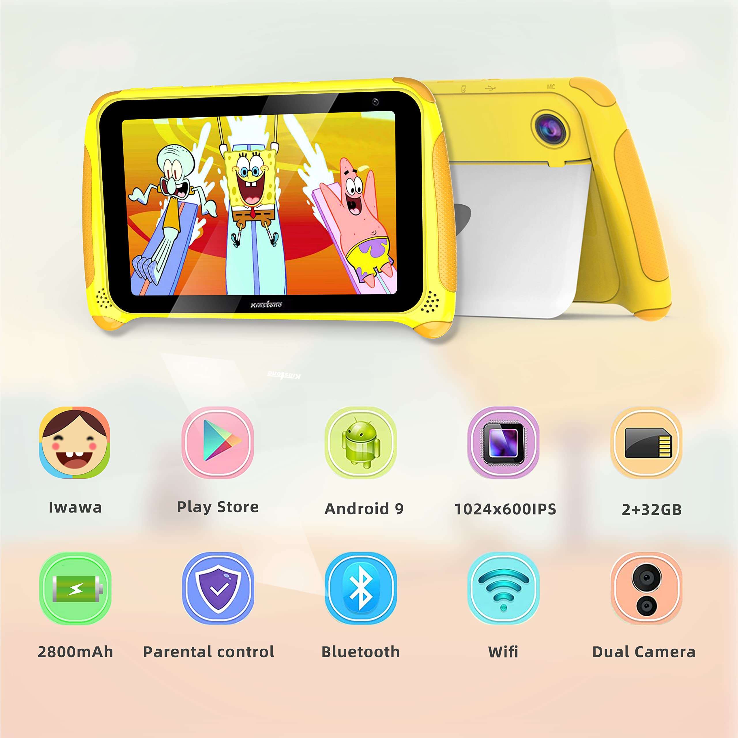 kinstone 7 inch Android 11 Tablets, 2GB RAM+32GB ROM,Long Battery Life,1.5GHz Quad Core Processor,2 MP Dual Camera, WiFi Bluetooth 4.2 (Yellow) 2
