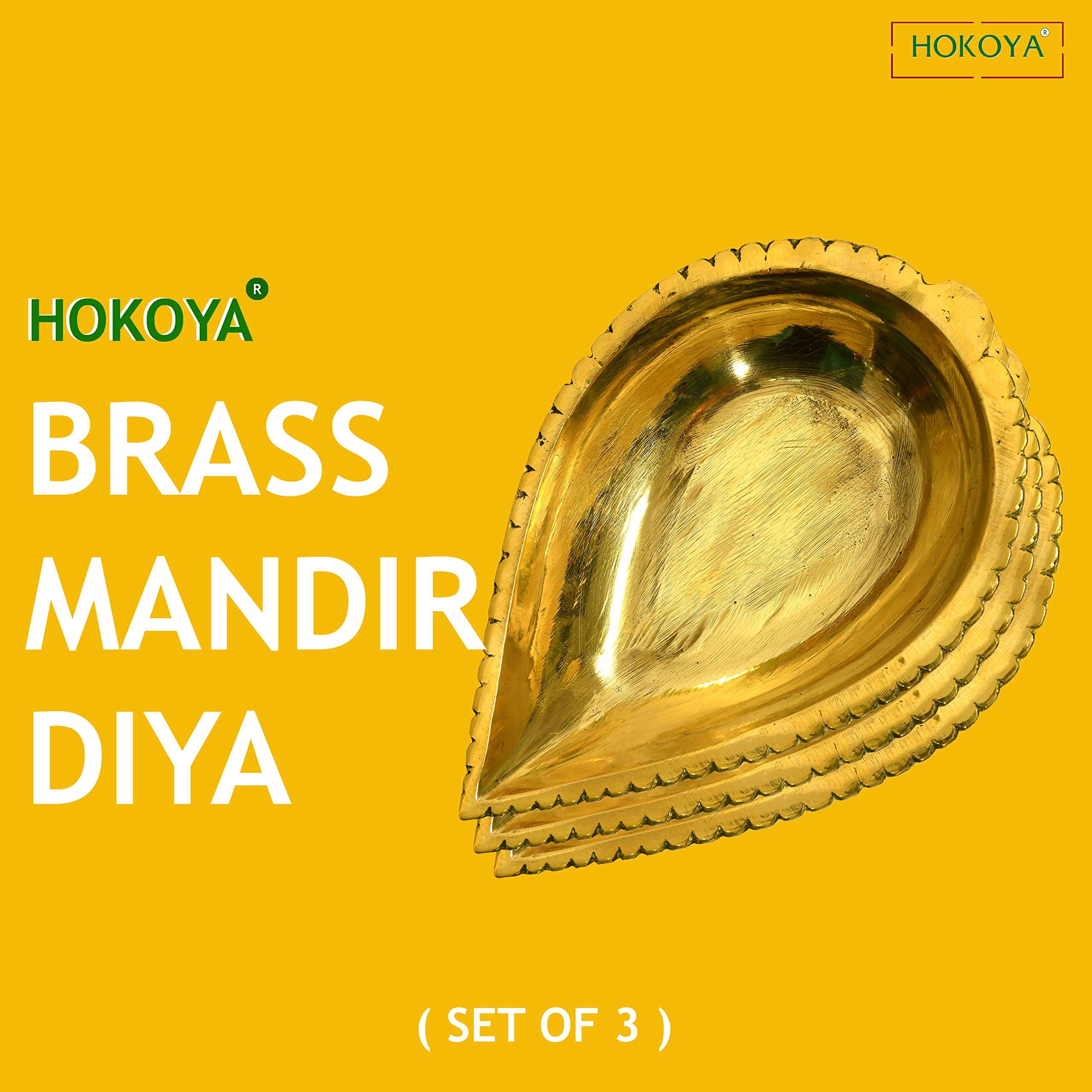 HOKOYA Set of 3 Brass Mandir Diya for Puja Big Size | Deep Diya | Pital Diya Set (Big, 3 Pieces) 3