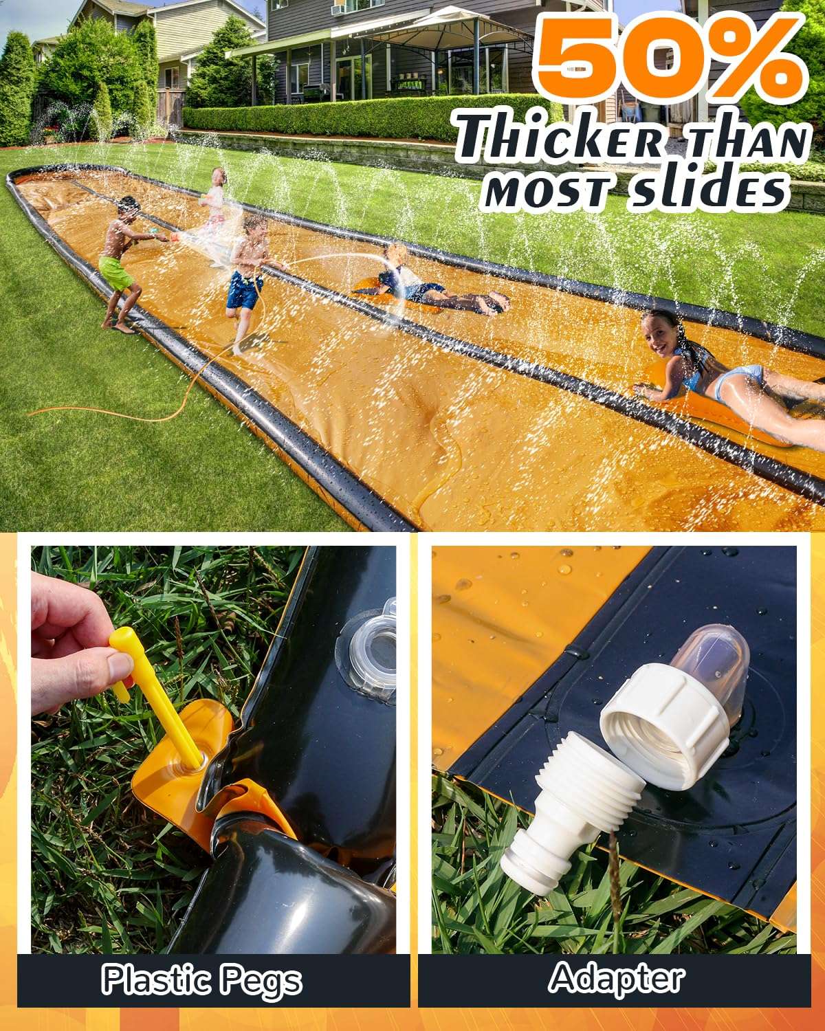 Slip Water and Slide for Kids Adults, Extra Long Backyard Water Slide with Pool and 2 Inflatable Bodyboards, Summer Outdoor Games Water Toys 4