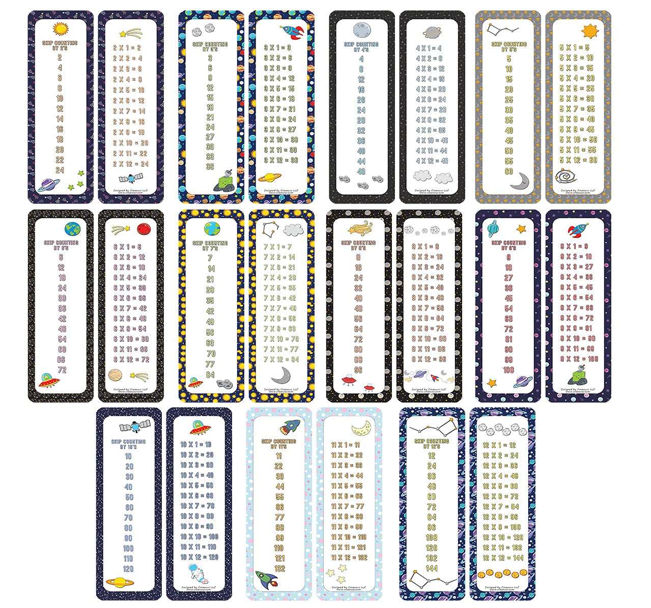 Creanoso Skip Counting Chart Bookmark Cards - Space Universe Theme (6-Set X 11 Cards) – Stocking Stuffers Gifts Page Clippers Corporate Giveaways 1