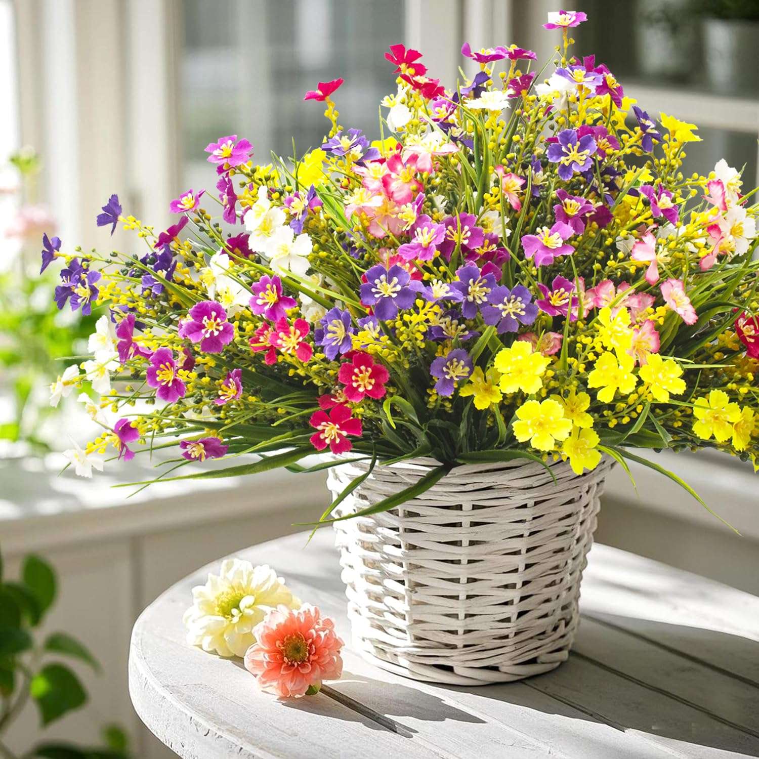 Grunyia 24 Bundles Artificial Faux Flowers Outdoor Plants for Autumn Summer Decoration,Fake Silk Realistic UV Resistant Colorful Daisy for Outside Home Porch Patio Balcony Yard Decor 5