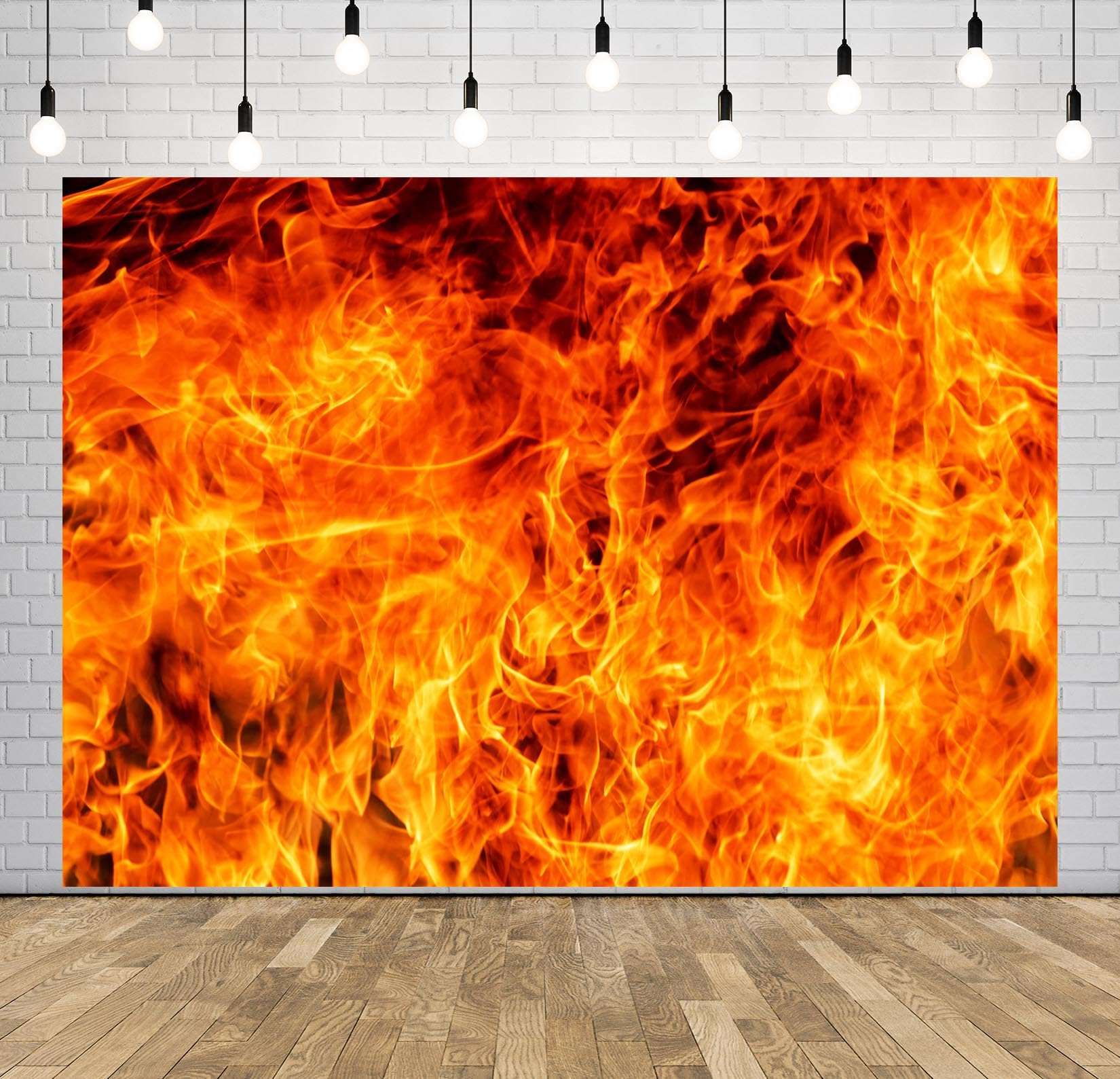 CORFOTO Burning Fire Flames Backdrop Fabric 17x10ft Barbecue Grill Raging Orange Fire Photography Background for Fire Themed Birthday Party Decor Firefighter Decorations Photoshoot Props 4