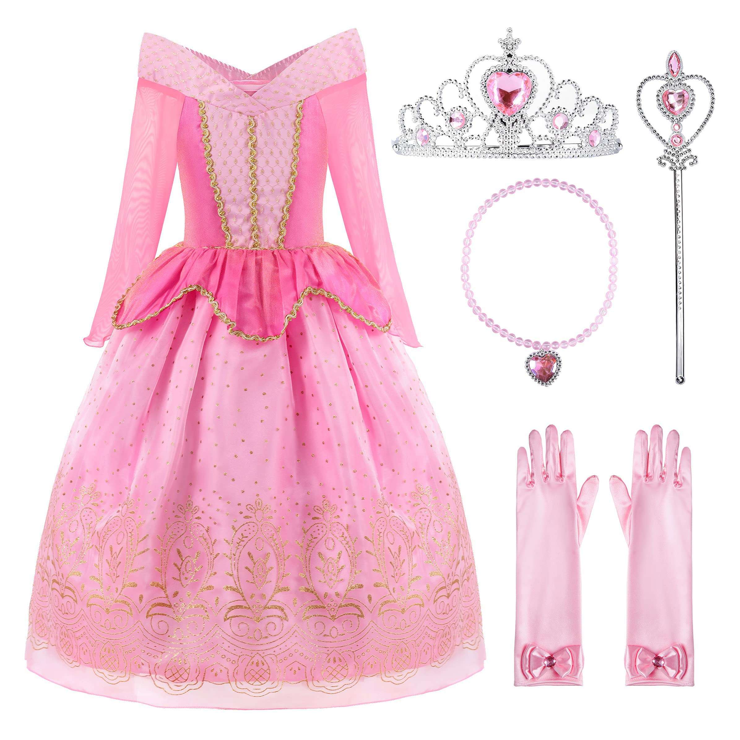 ReliBeauty Girls Princess Dress up Costume with Accessories, 6, Pink