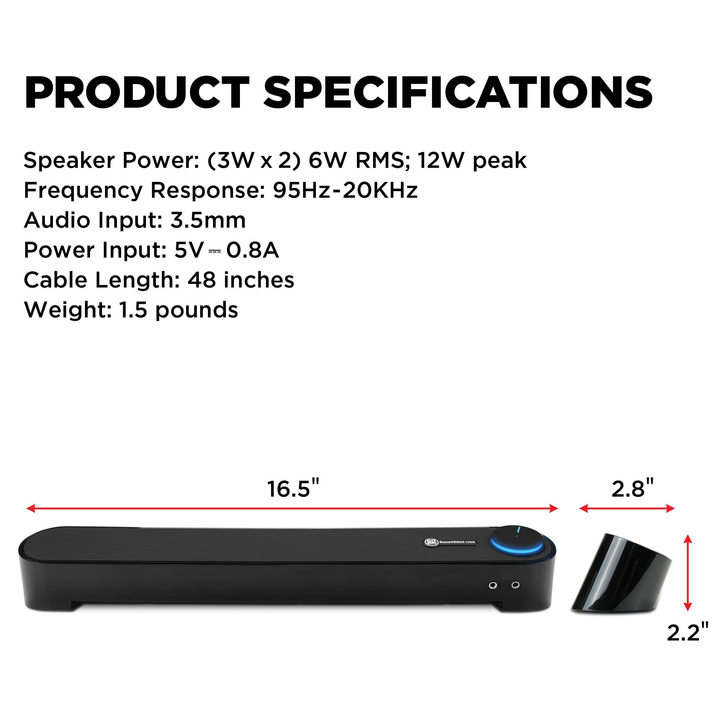 GOgroove Computer Speaker Mini Soundbar - USB Powered PC Sound Bar with Easy Setup Wired AUX, Stereo Audio, Microphone Port, Volume Control Knob, Under Monitor Design for Desktop (Blackout) 5