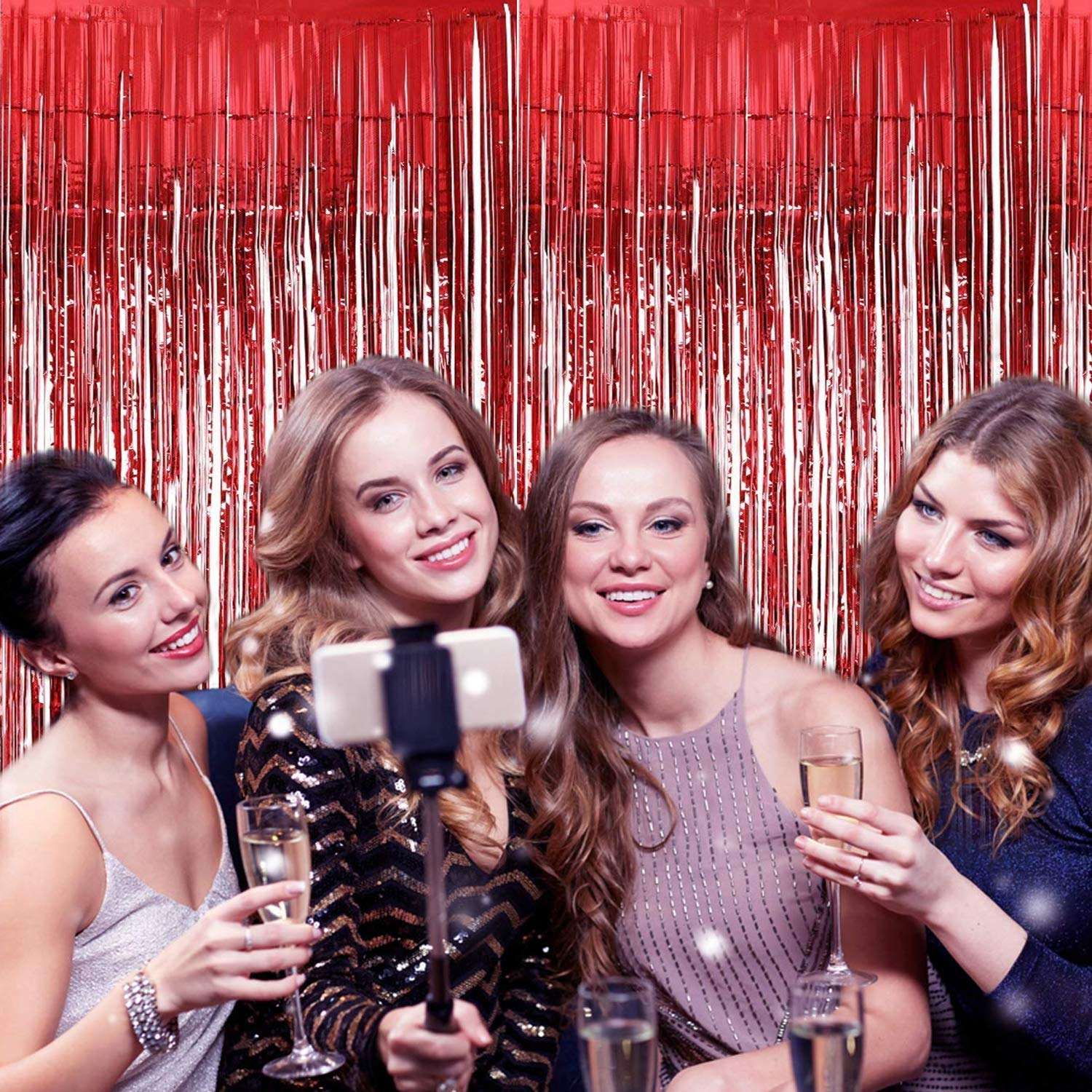 WOLFANO Pack of 4, Red Decorative Curtains, 7.5 ft Long | Quick Decoration for Kids Birthday, DJ, Disco Theme Party 4