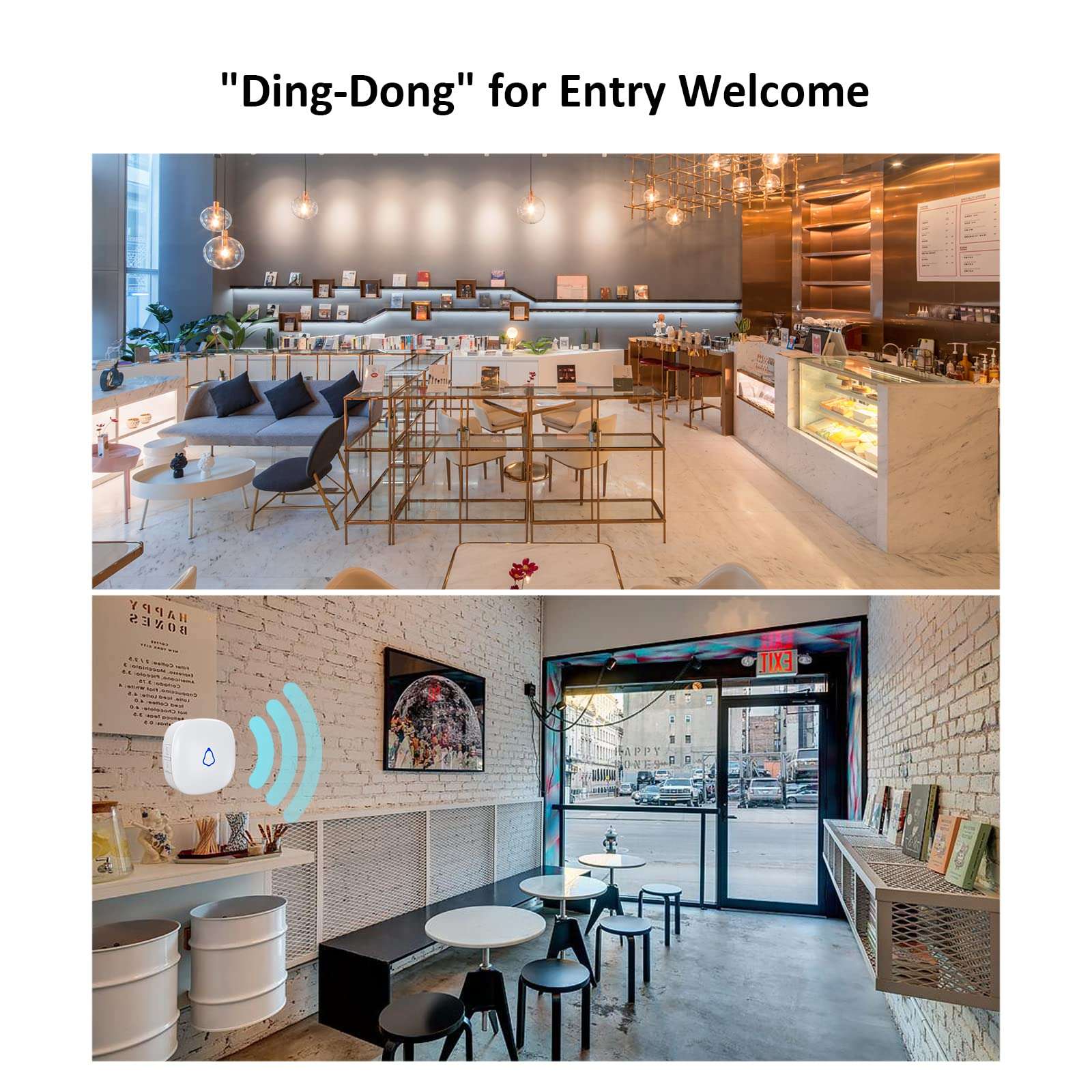 METAK Door Chime, Wireless Door Open Contact Sensor Alarm with 500 FT Range, 58 Chimes and 5 Volume Levels for Business/Store/Home/Office When Entering, 3 Transmitter + 2 Plug-in Receiver (White) 4