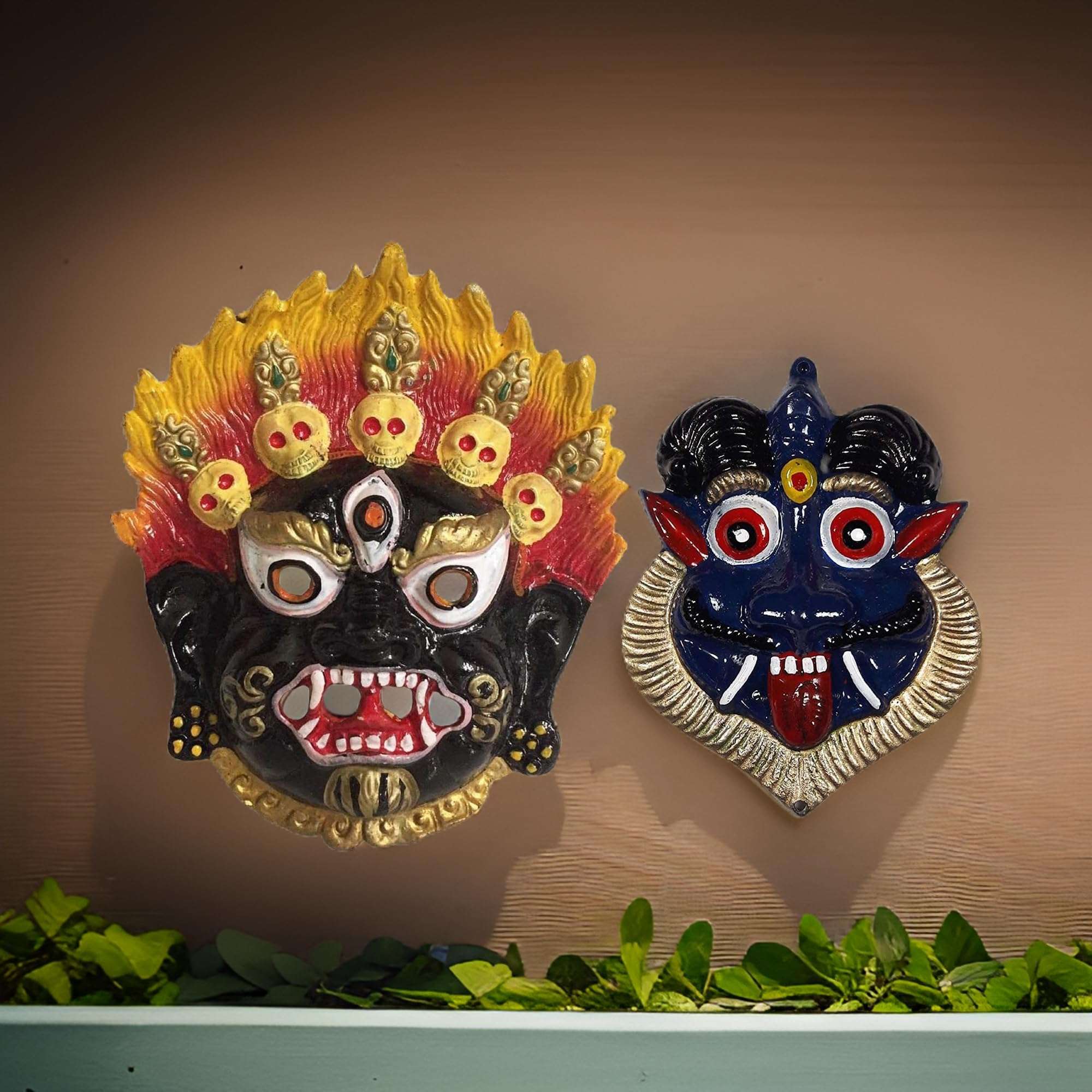 Salvus App SOLUTIONS Wall Hanging Metal Mahakal Face Mask/Nazar Battu for Evil Eye Protection, Home & Office Decor & Gift Item (Set of 2) 6