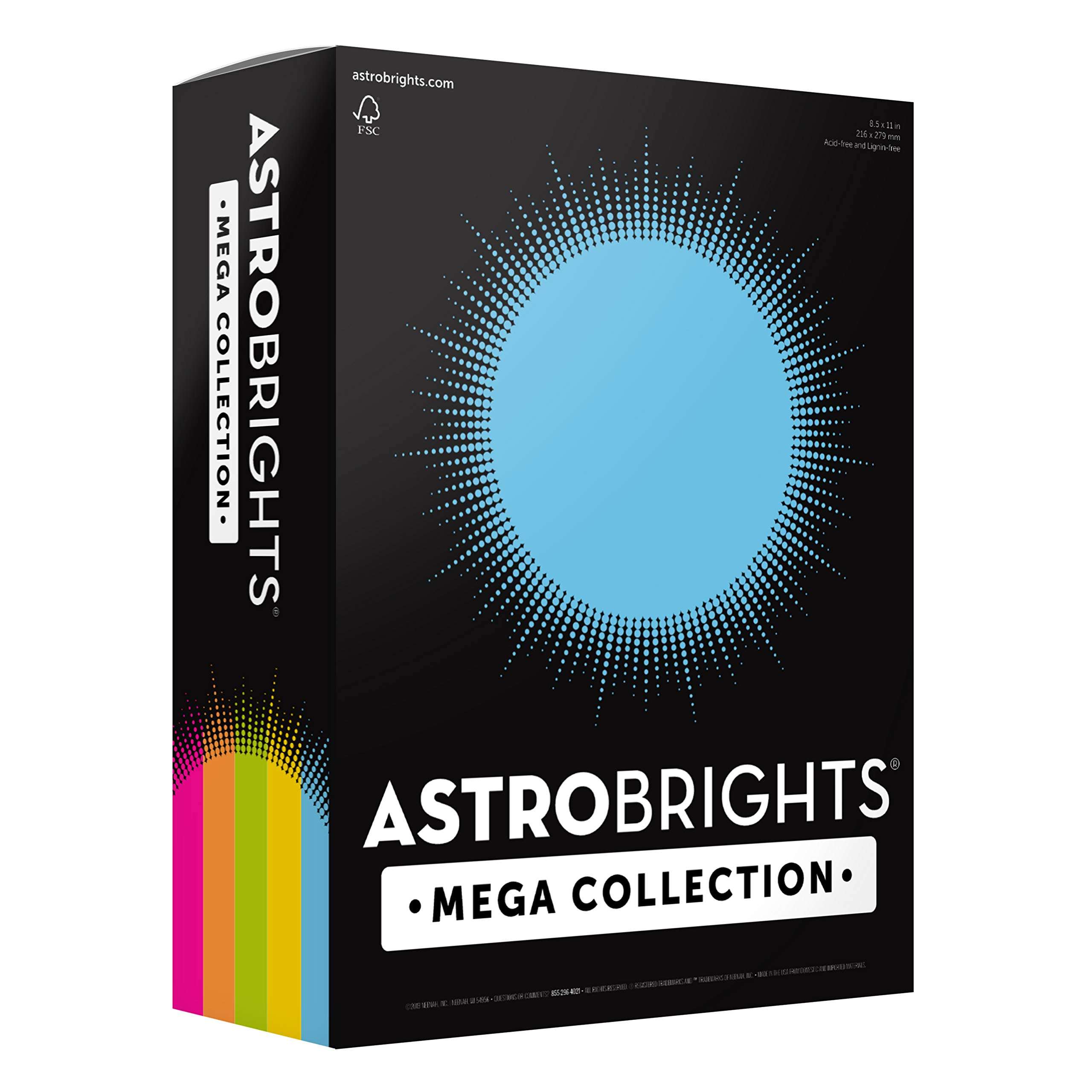 Astrobrights Mega Collection, Colored Paper, "Brilliant" 5-Color Assortment, 625 Sheets, 24 lb/89 gsm, 8.5" x 11 - MORE SHEETS! (91684) 1