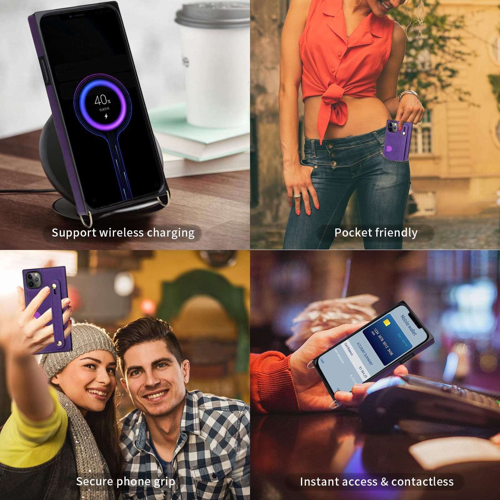 CASEOWL iPhone 11 Pro Max Case Wallet Crossbody Case with Hand Strap, Card Holder, Kickstand, Adjustable Removable Shoulder Strap Leather Protective Square Case Compatible for iPhone 11 Pro Max,Purple 3