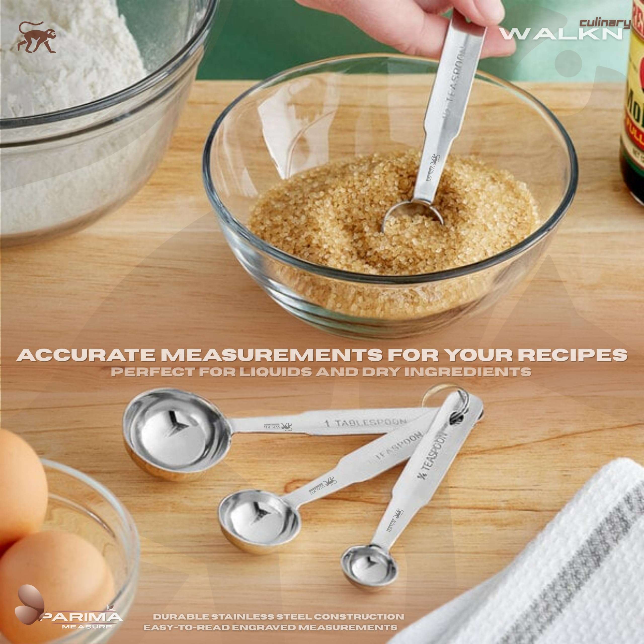 WALKN Stainless Steel Measuring Cups & Spoon Combo | Set of 4 Cups & 4 Spoons with Handles | Kitchen Gadgets for Cooking & Baking | for Dry or Liquid Ingredients 6