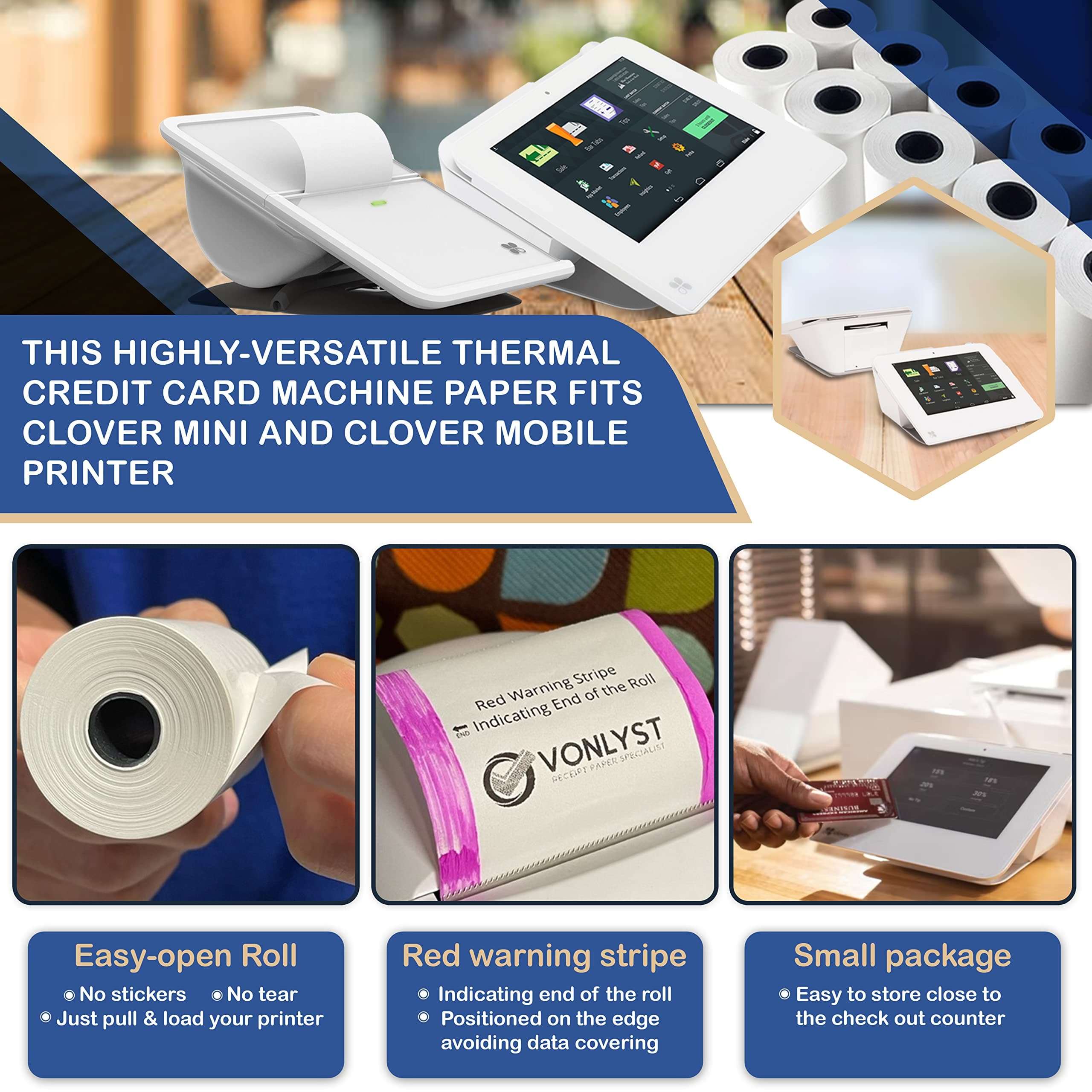 Vonlyst Receipt Paper for Clover Mini and Clover Mobile Thermal Printer 2 1/4 x 80 (10 rolls) 3