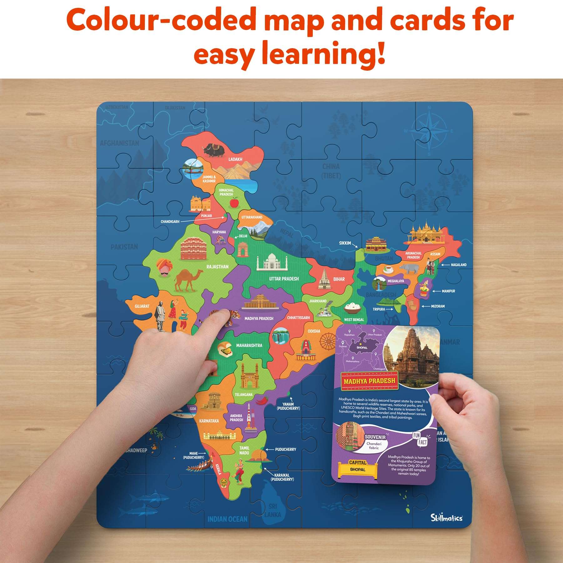 Skillmatics India Map Puzzle - 70 Pieces, Educational Toy for Learning 300+ Facts About India, Gifts for Ages 6 to 12 Kids 5