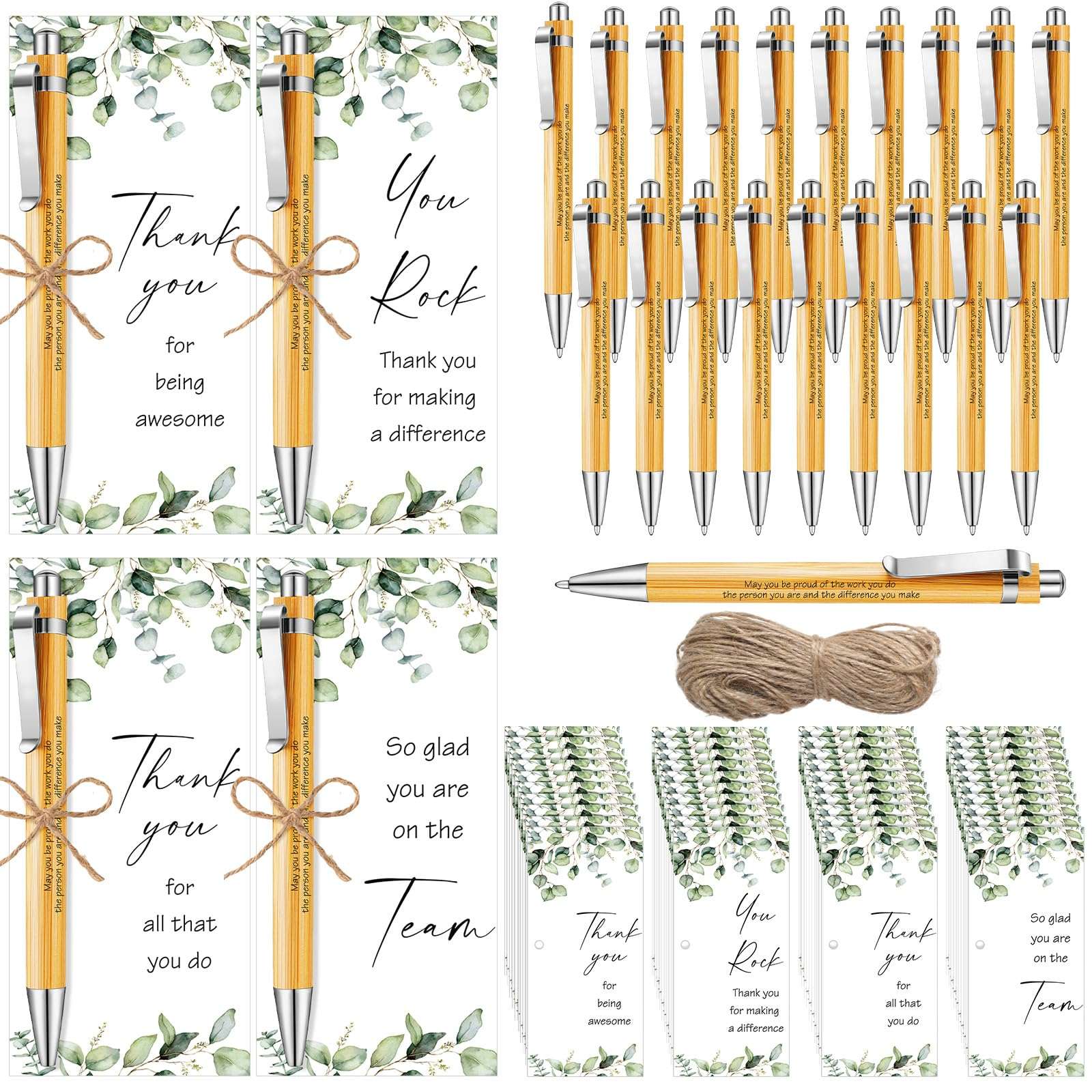 Yeaqee 98 Pcs Thank You Gifts Bulk Includes Inspirational Bamboo Pen Motivational Quote Card Twine Employee Appreciation Gift for Volunteer Coworker Social Woker Teacher Nurse School Team 1
