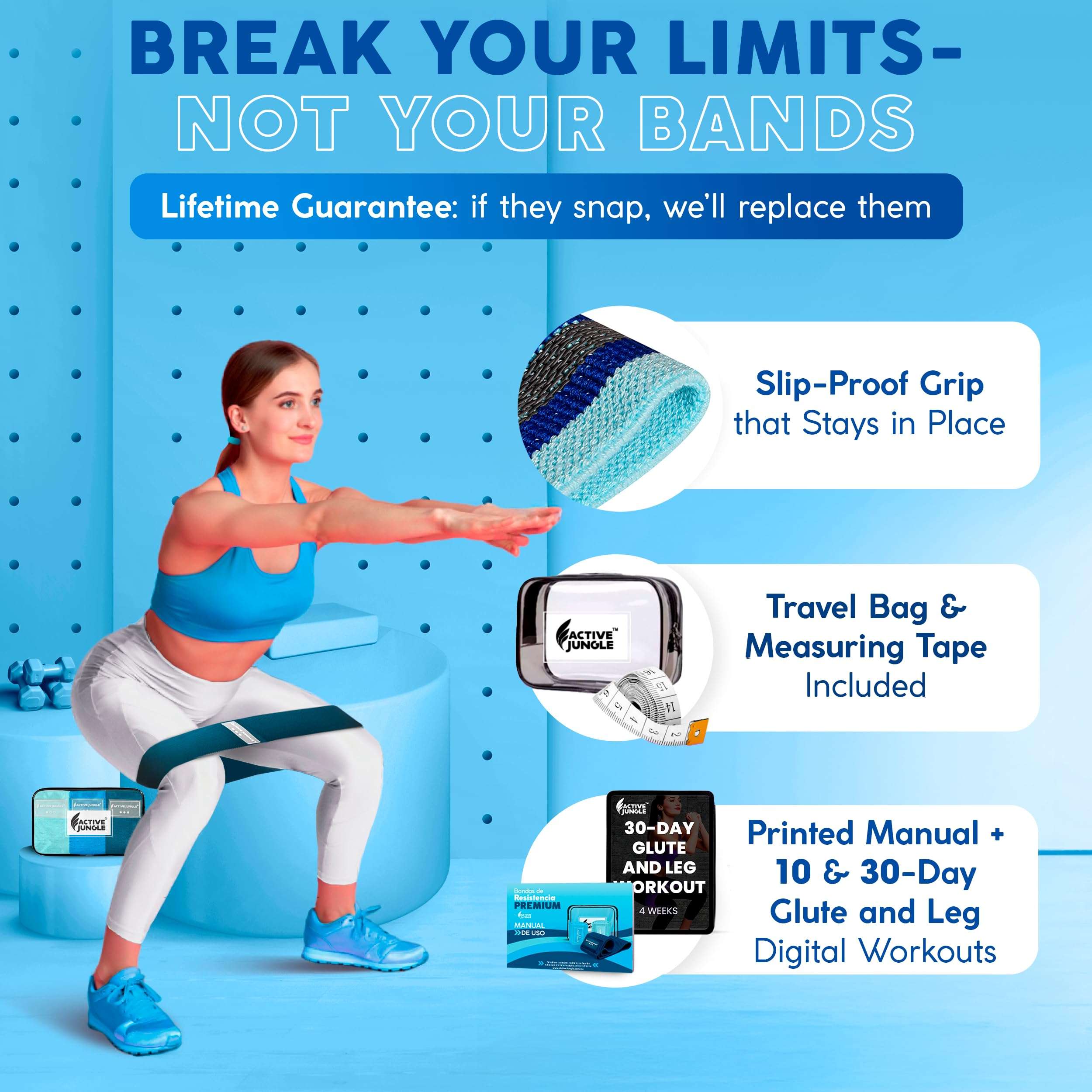 Premium Fabric Resistance Bands for Glutes & Legs – Set of 3 | Non-Slip, Elastic, Travel Bag, Workout Guide & Digital Challenges | Booty Bands for Yoga, Pilates | Women & Men 3