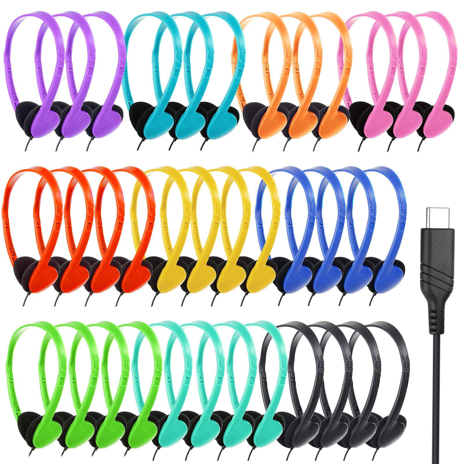 TJZXGUI USB Type C Kids Headphone Bulk for School Classroom,On-Ear USB C Headphones for Boys Girls Students Tablet Travel Computer Smartphones Mixed Colors (Mixed Colors, 25 Pack)