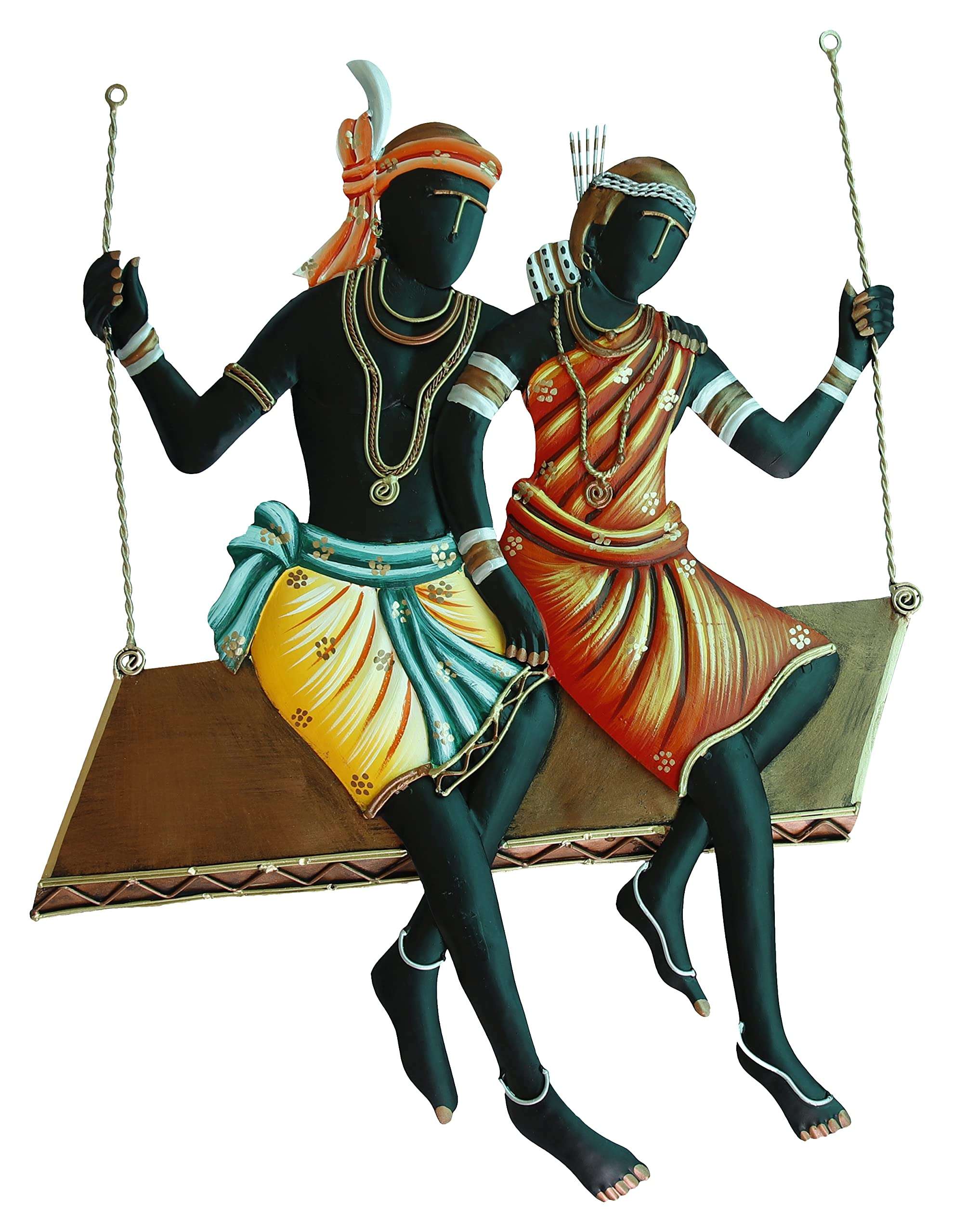 Mauli Handicraft Handmade Iron Decorative Tribal Couple Swing (Jhula) Wall Hangings (20 cm x 30 cm x 1 cm) 1