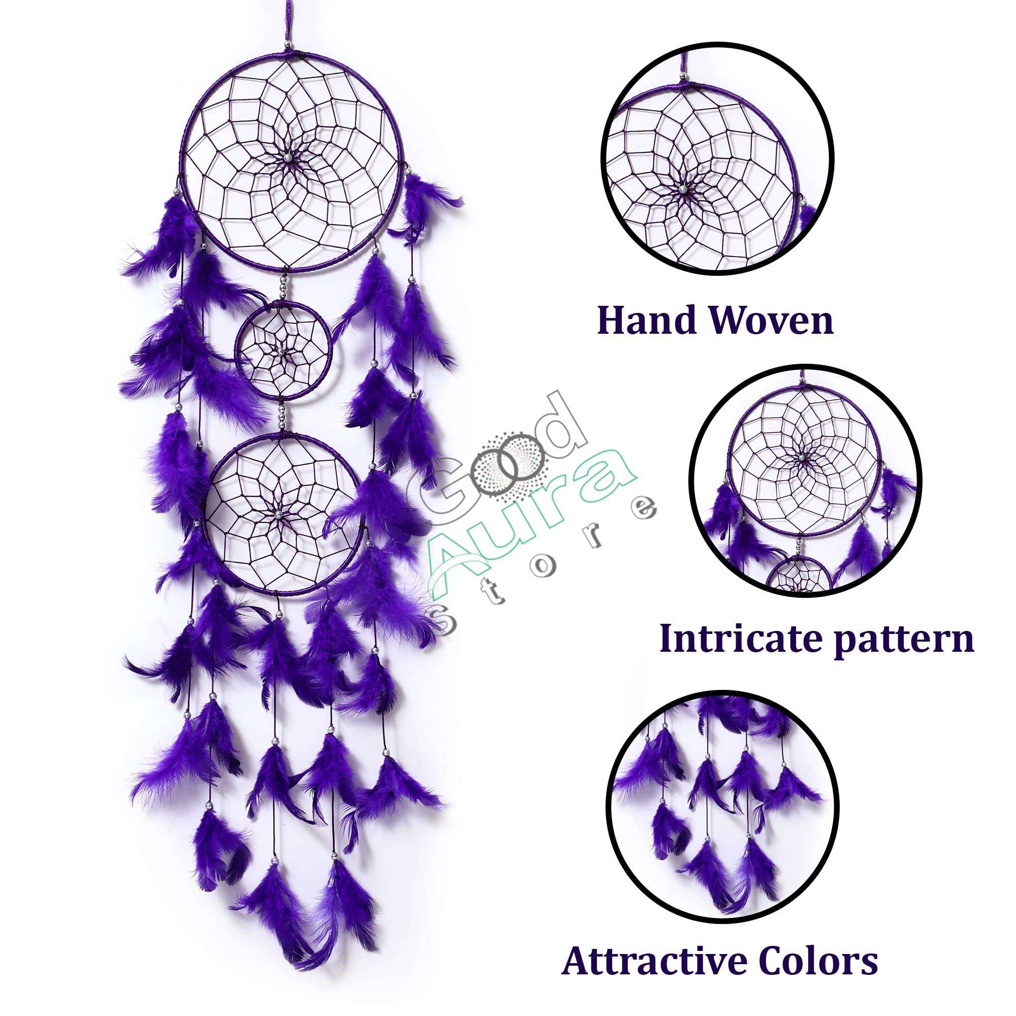 Good Aura Store Dream Catchers for Home Decor, Feather Wall Hangings for Kids Room, Bedroom, Livingroom, Balcony Decorations, Positive Gift Items (Pack of 1, 18LX92Hcm, Navy Blue) 5