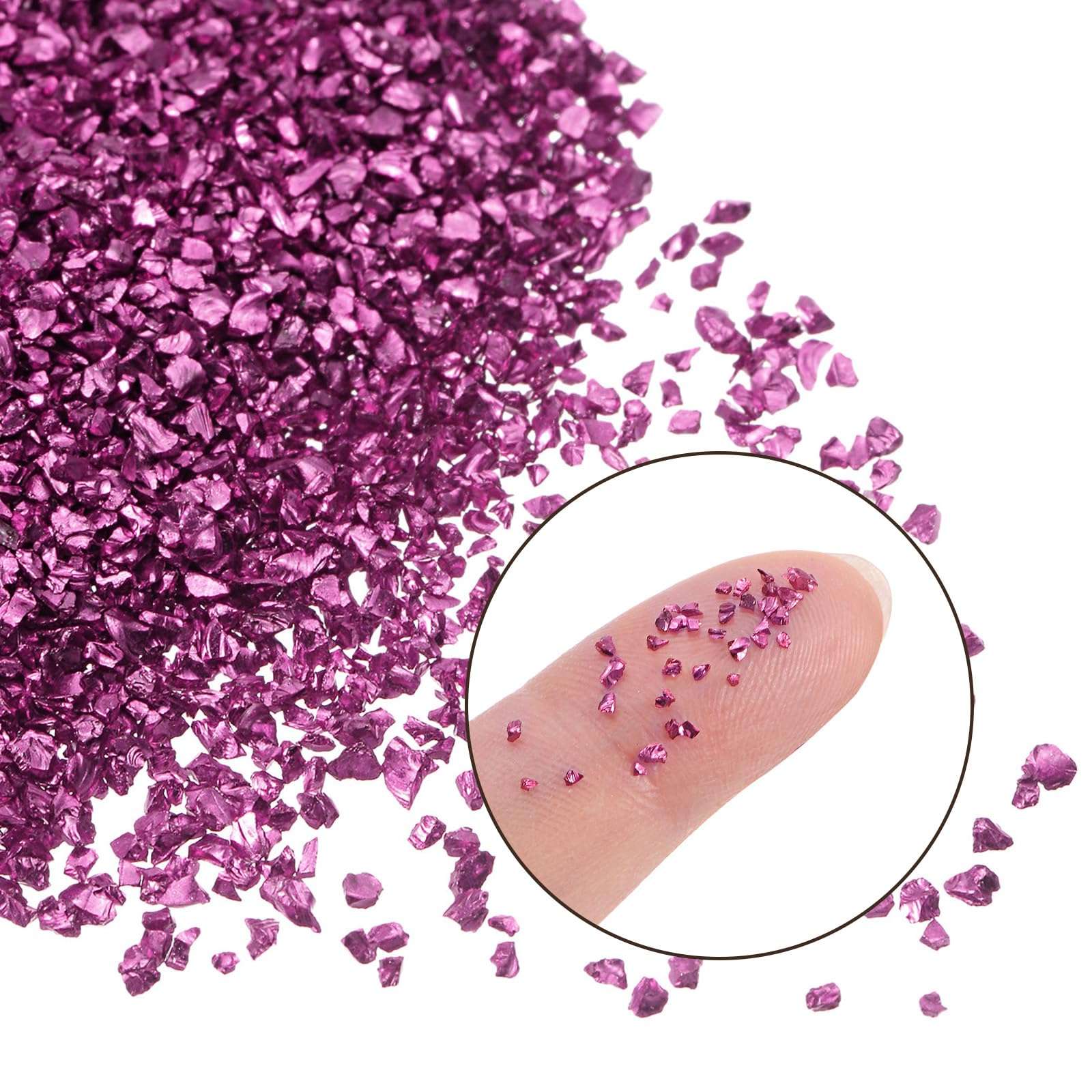 Kozelo Crushed Glass Chips - [1-3mm x 20g] Irregular Metallic Glass Bright Purple for DIY Decoration Nail Art Use, Electroplated Surface 3
