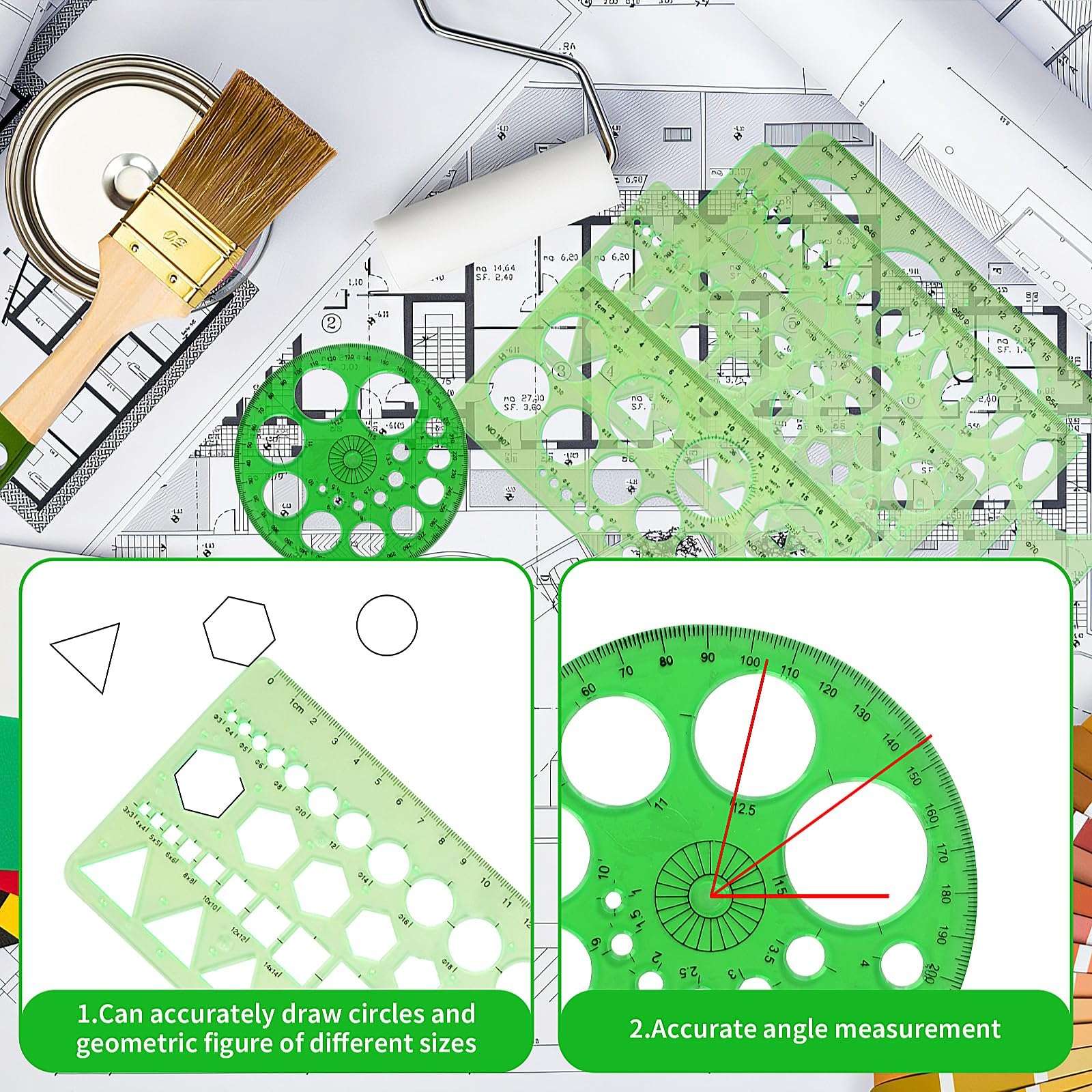 5 Pieces Circle Template - Plastic Circle and Oval Measuring Templates Circle Guide Stencil Geometry Rulers Geometric Drawings Templates for Office School Building Formwork Drawings Template 4