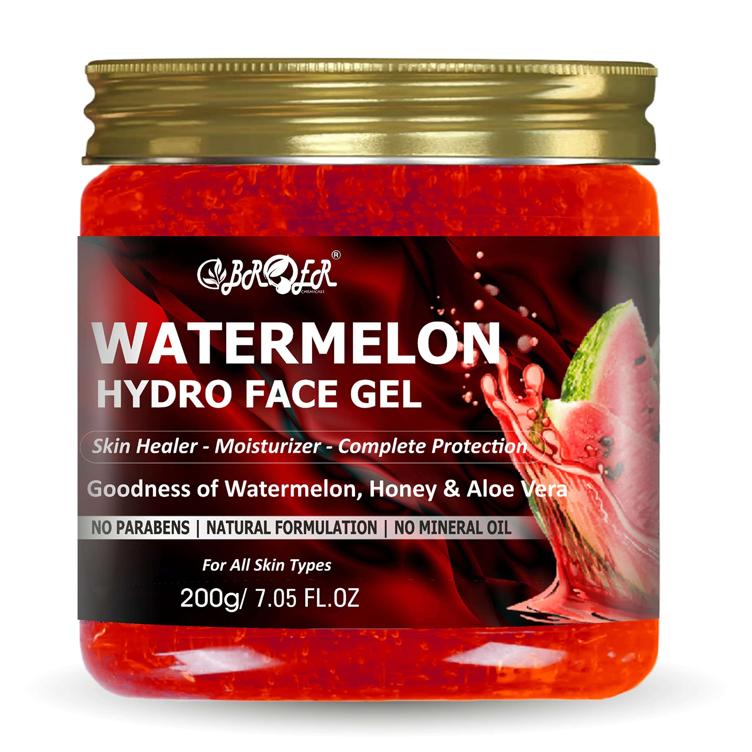 BROER Watermelon Hydro Face Gel With Honey Extract & Aloe Vera Extract For All Skin Types | Paraben Free, Sulphate Free 200gm 1