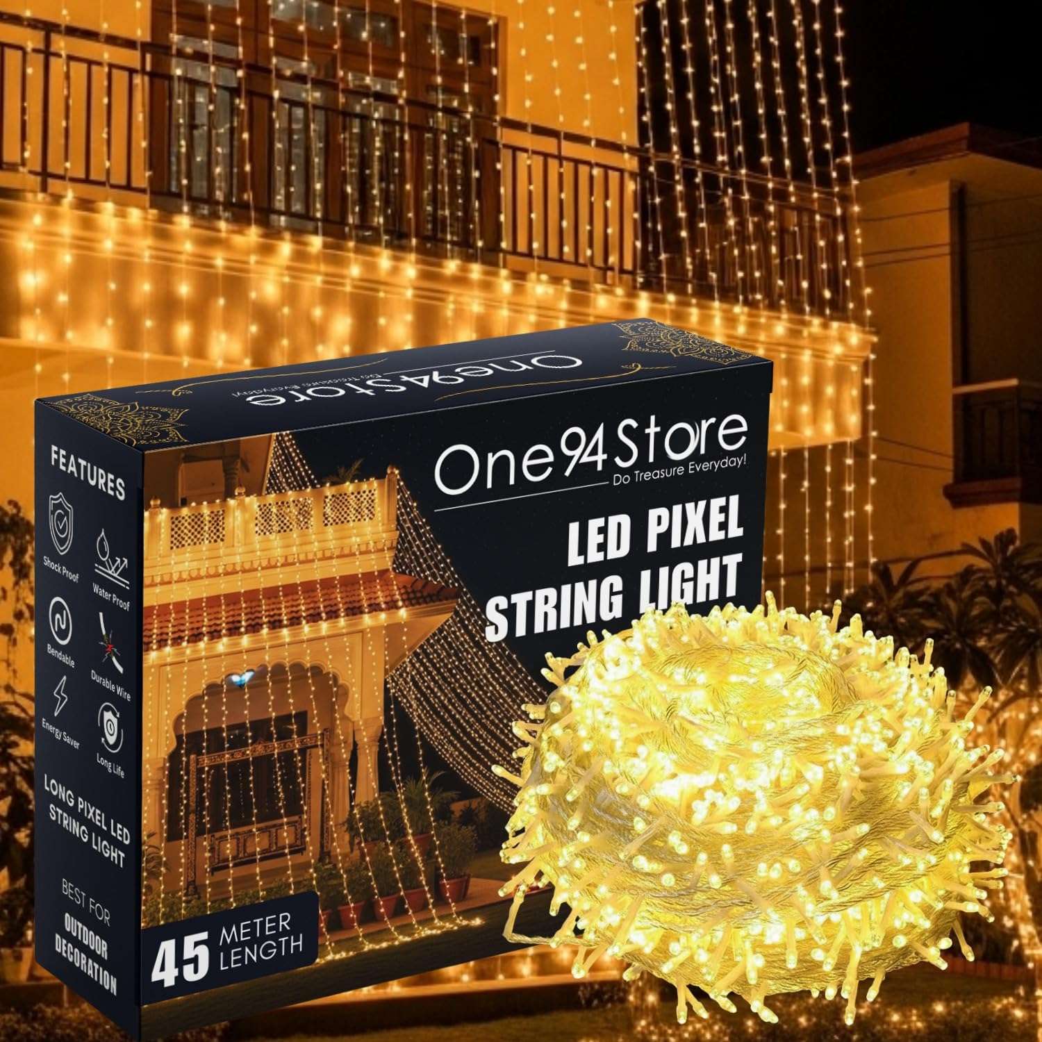 One94Store 45 Meter 144 LED Waterproof Copper Wire String Fairy Rice Lights for Indoor & Outdoor Decoration, Festival, Party, Wedding, Garden, Lawn (Warm White) (Pack of 1) 1