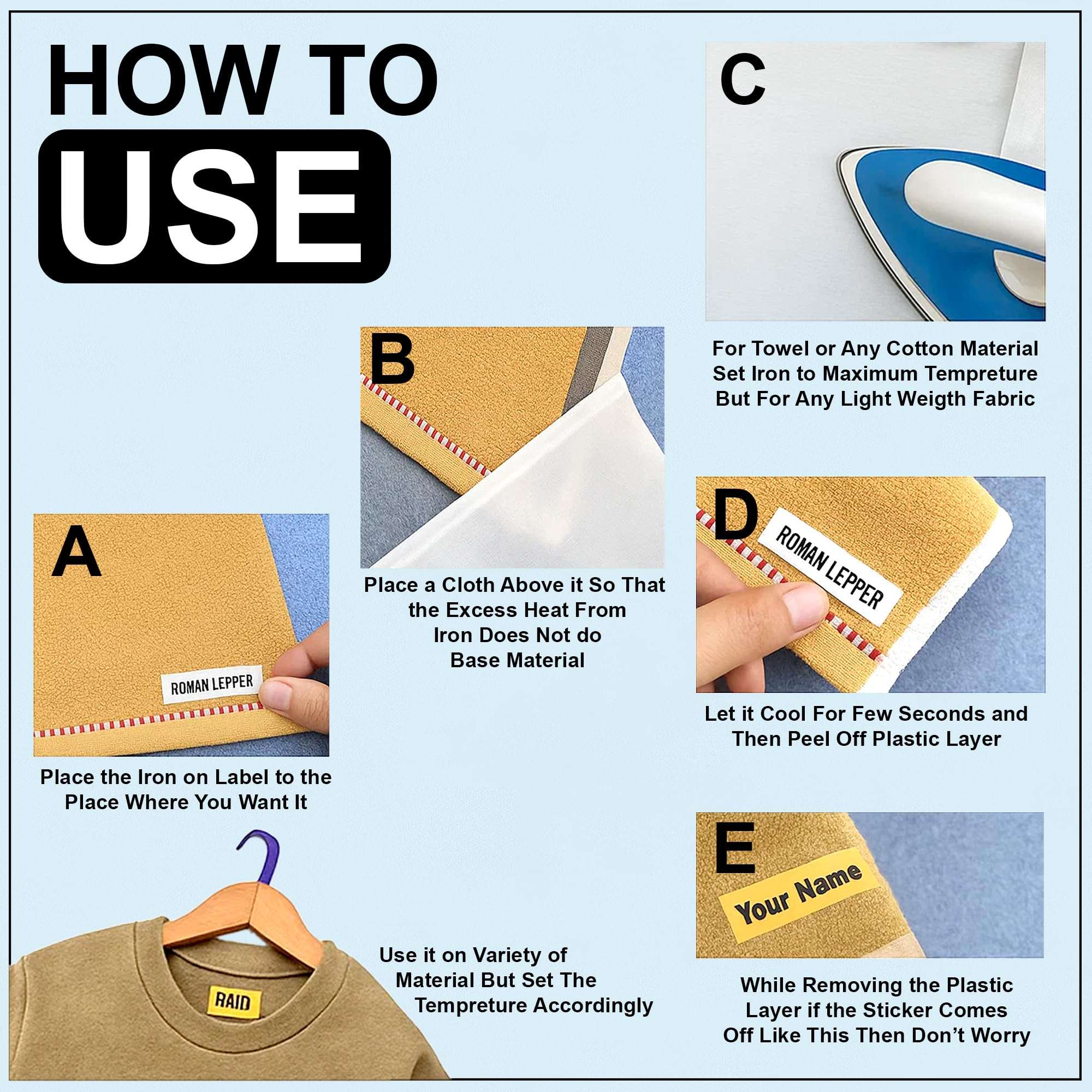 GLUN® Writeable Clothes Sticker, 108 Piece Pack, Durable Customised Clothing Labels, Stick The Label and Iron, 108 Labels 6