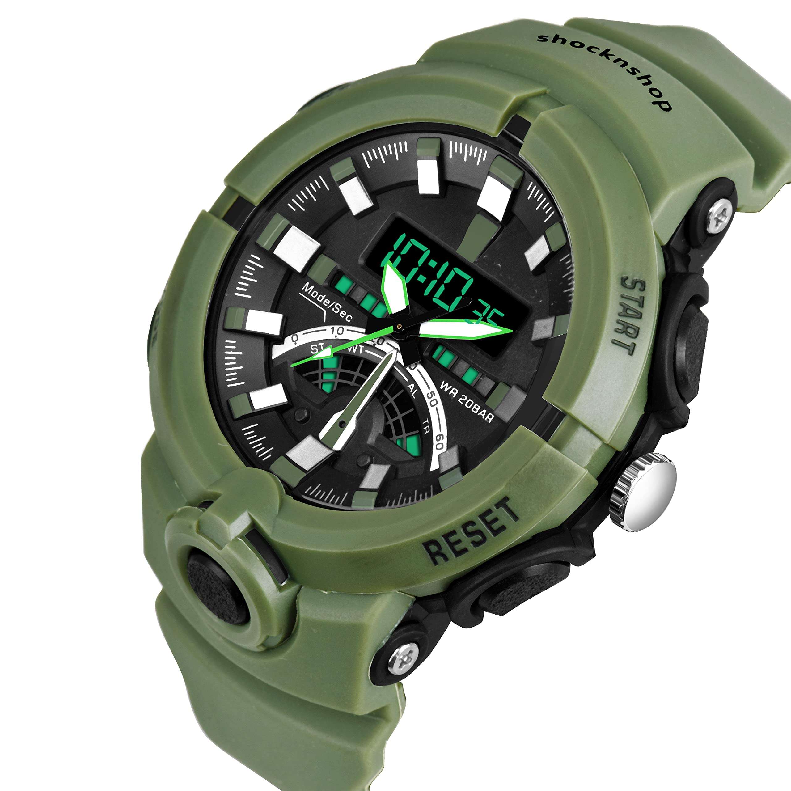 Shocknshop Analog Multifunctional Sports Digital Dial Watch for Men Boys (Black Dial and Green Strap) -W03GRN 2