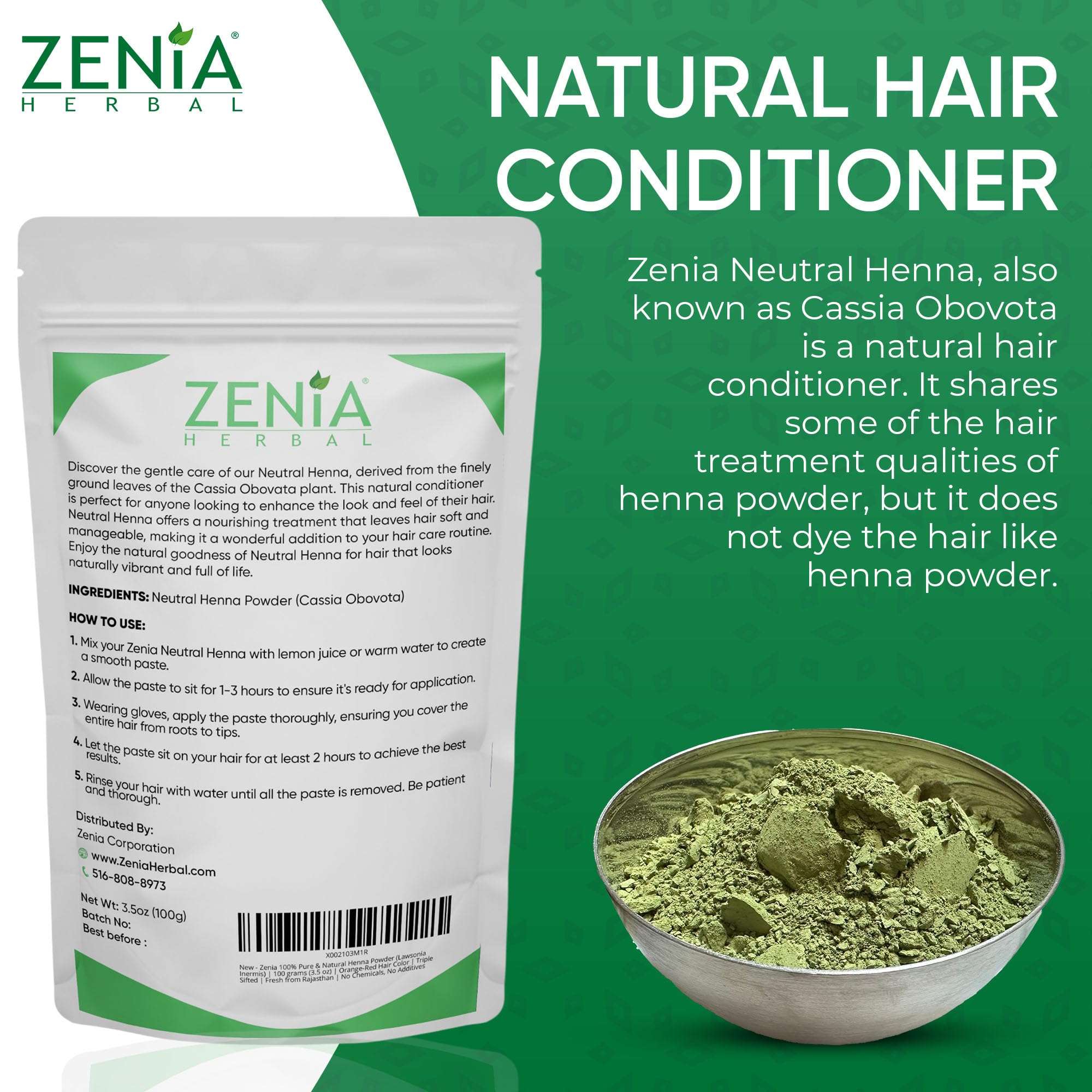 Zenia 100% Pure Neutral Henna Powder (Cassia Obovata) | 1.1lbs (500g) | Colorless Henna for Hair | Natural Hair Conditioner | for Silky, Soft & Shiny Hair 6