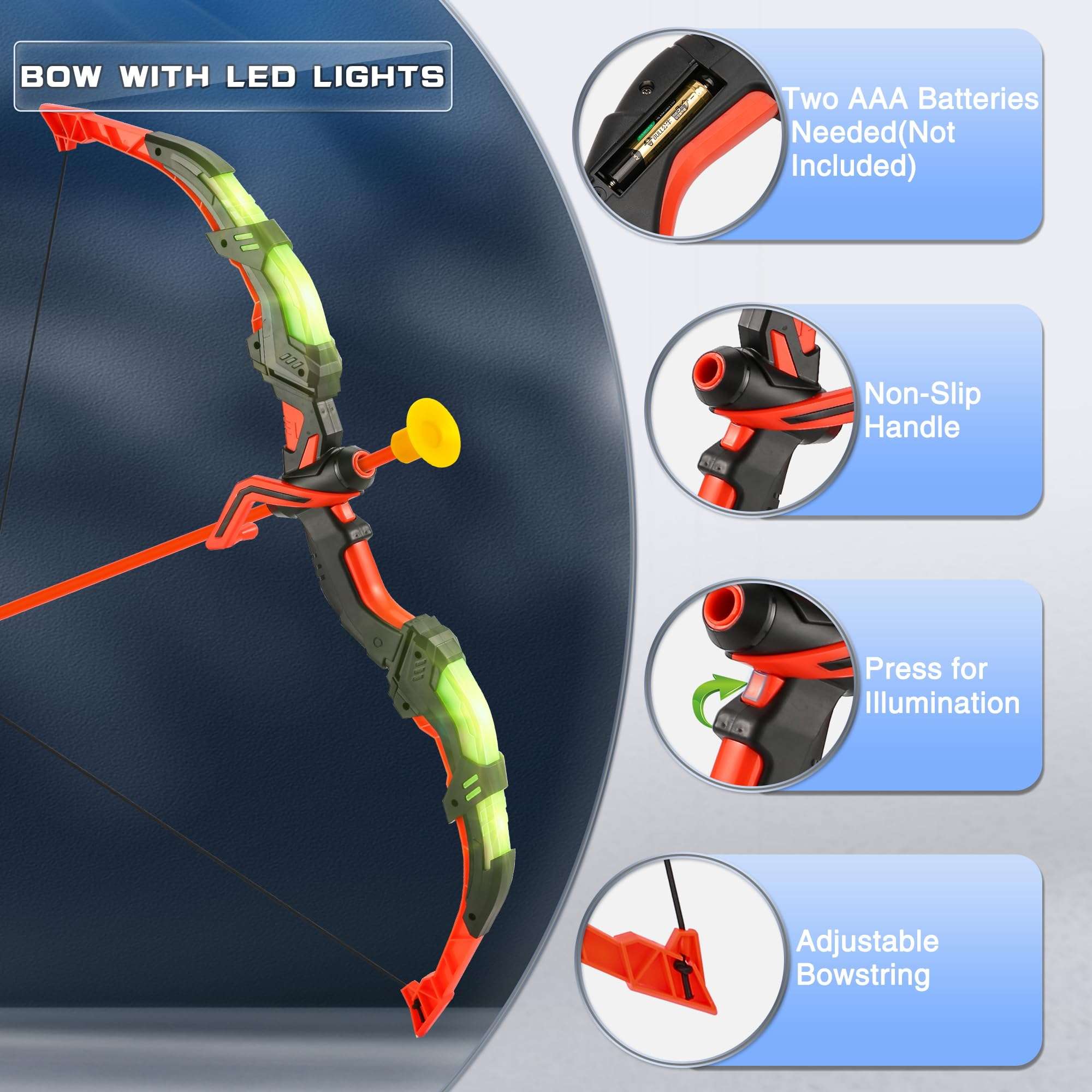 Outdoor Sport Toys Light Up Archery & Toddler Basketball Hoop and Tee Ball Set for Boy Bow and Arrow Set with 10 Suction Cup Arrows Baseball Tee with Automatic Pitching Machine Christmas Birthday Gift 5
