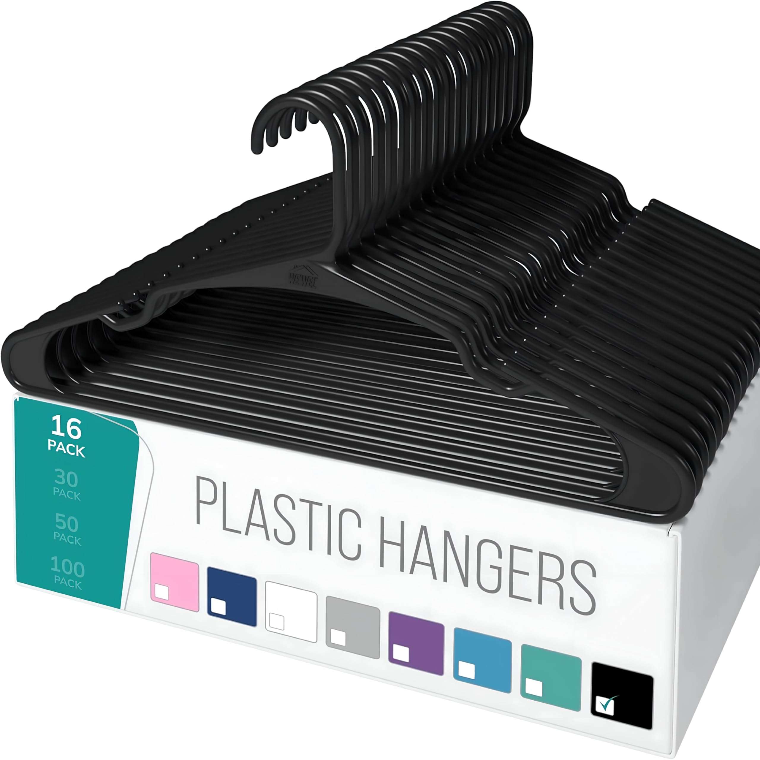 WEWEL® 16 Pcs Premium Clothes Hangers for Hanging Cloths, Elevate Your Wardrobe Organization in Multicolors with Cloth Hanger (16, Black) 1