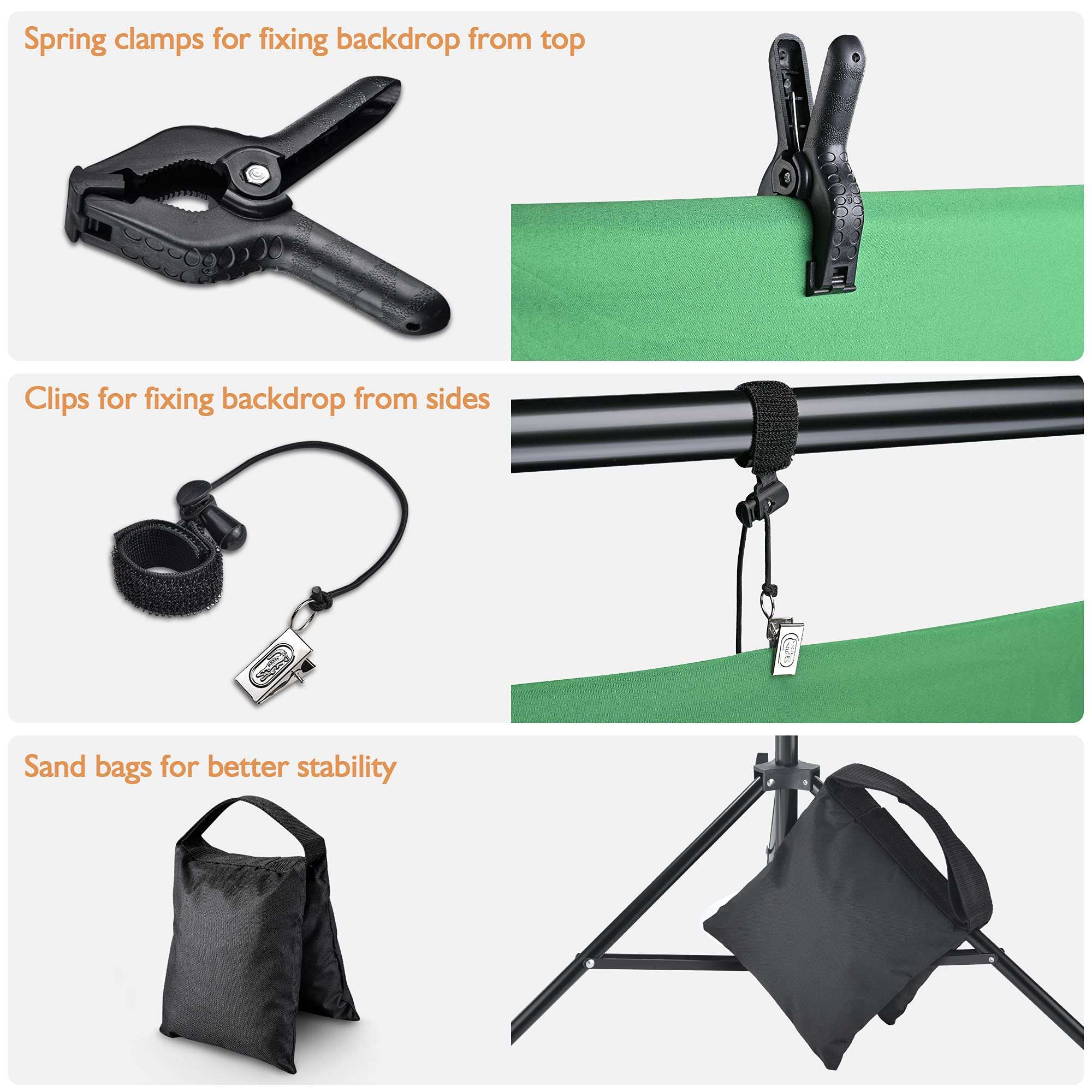 AW 8.5x10ft Backdrop Stand Support System with 4X Clamps 2X Clips 2X Sand Bags 1x Carry Bag for Parties Events Photography 5