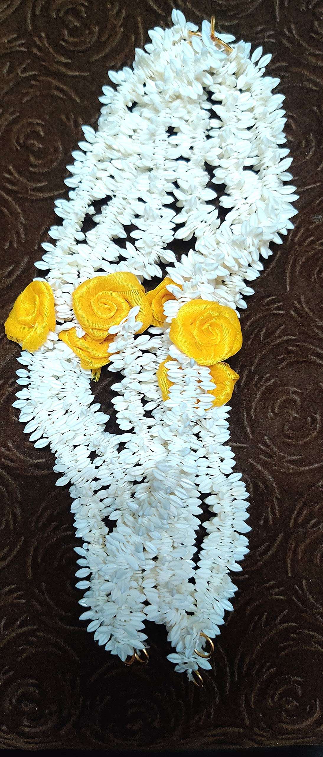 Pretty Charming Gajra/Jasmine Garland Mala with Real Jasmine fragrance for women, used as hair accessories set of 12, 6 yellow flower and 6 white, with a surprise freebie 6