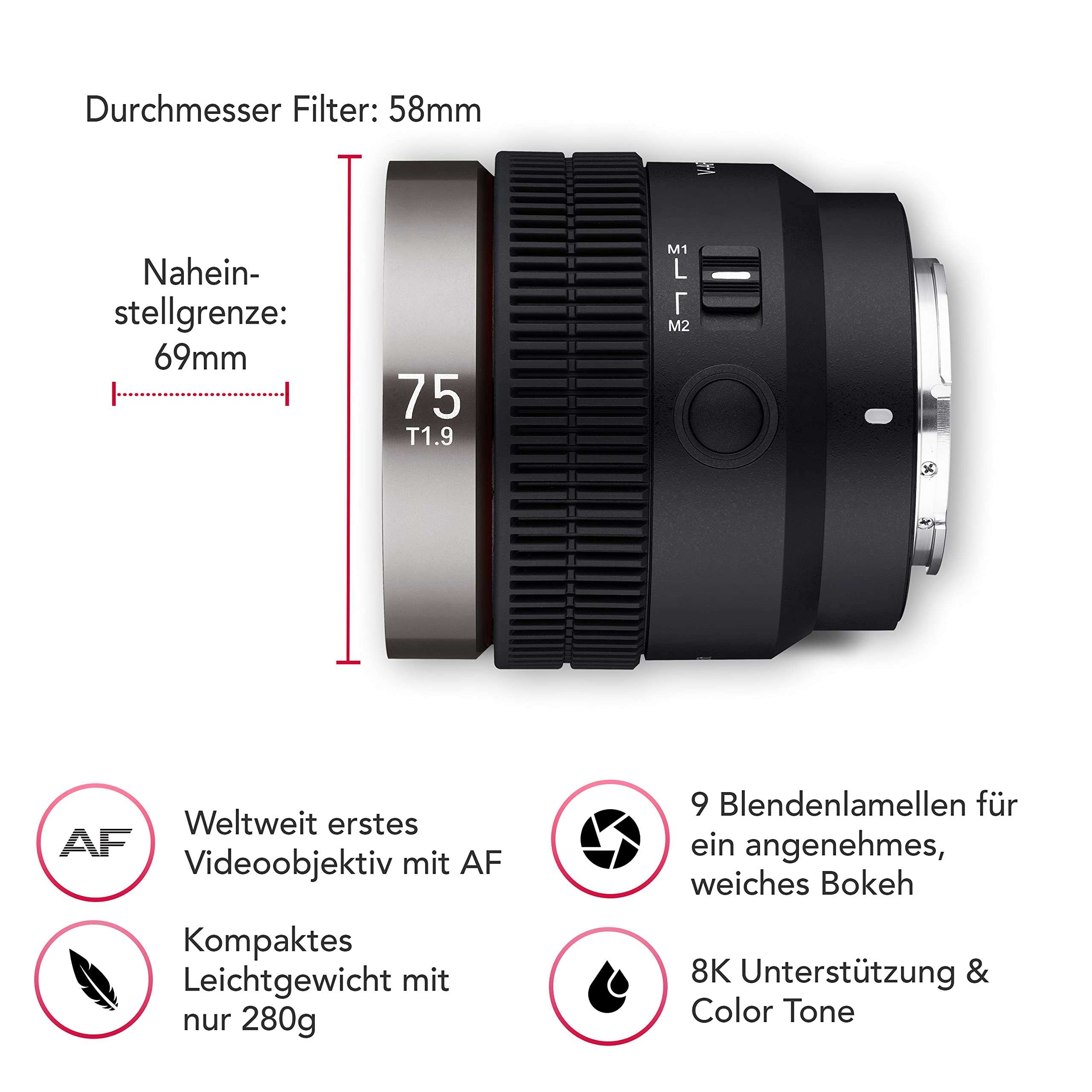 Samyang V-AF 75mm T1.9 FE Lens for Sony E 3