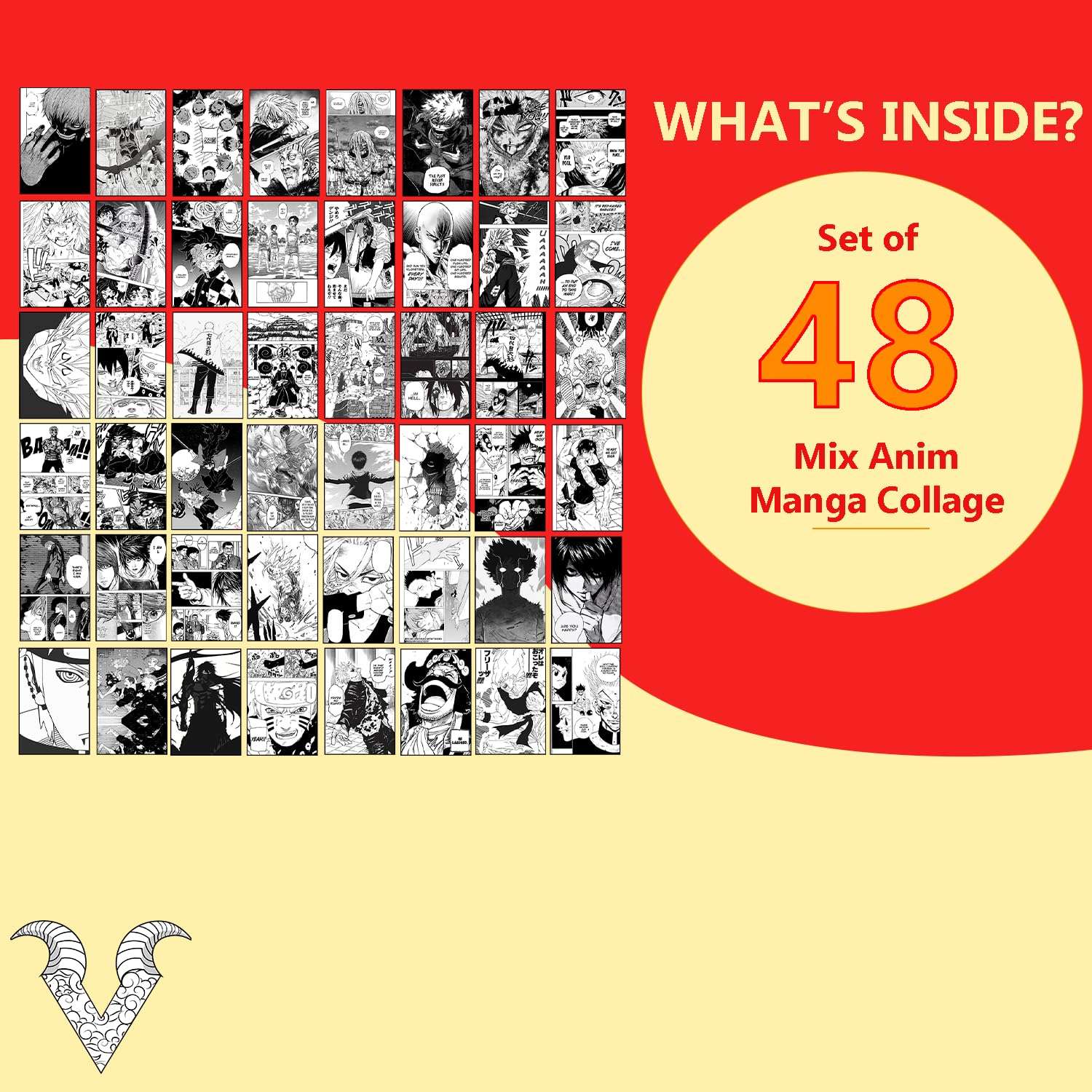 VEENSHI Set of 48 Manga Wall Collage kit | Mix Anime Manga Panels | Anime Room Posters | 300 GSM Thick Posters Sheets | Mix Otaku Poster 5