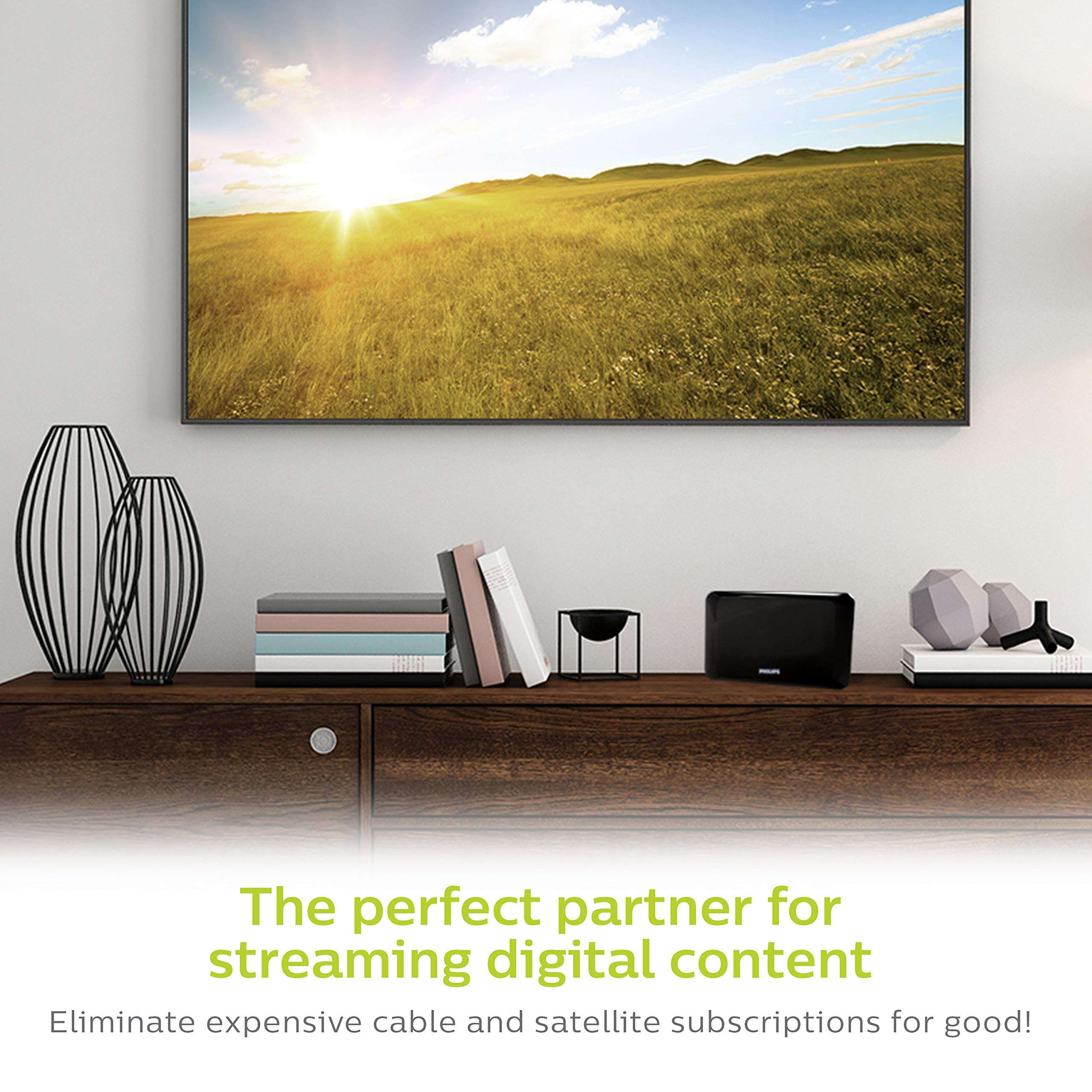 Philips Black Indoor TV Antenna, Perfect Home Decor Long Range Antenna, Digital, HDTV Antenna, Smart TV Compatible, 4K 1080P VHF UHF, 6Ft Coaxial Cable, Amplifier, Signal Booster, Dipoles, SDV8311B/27 5