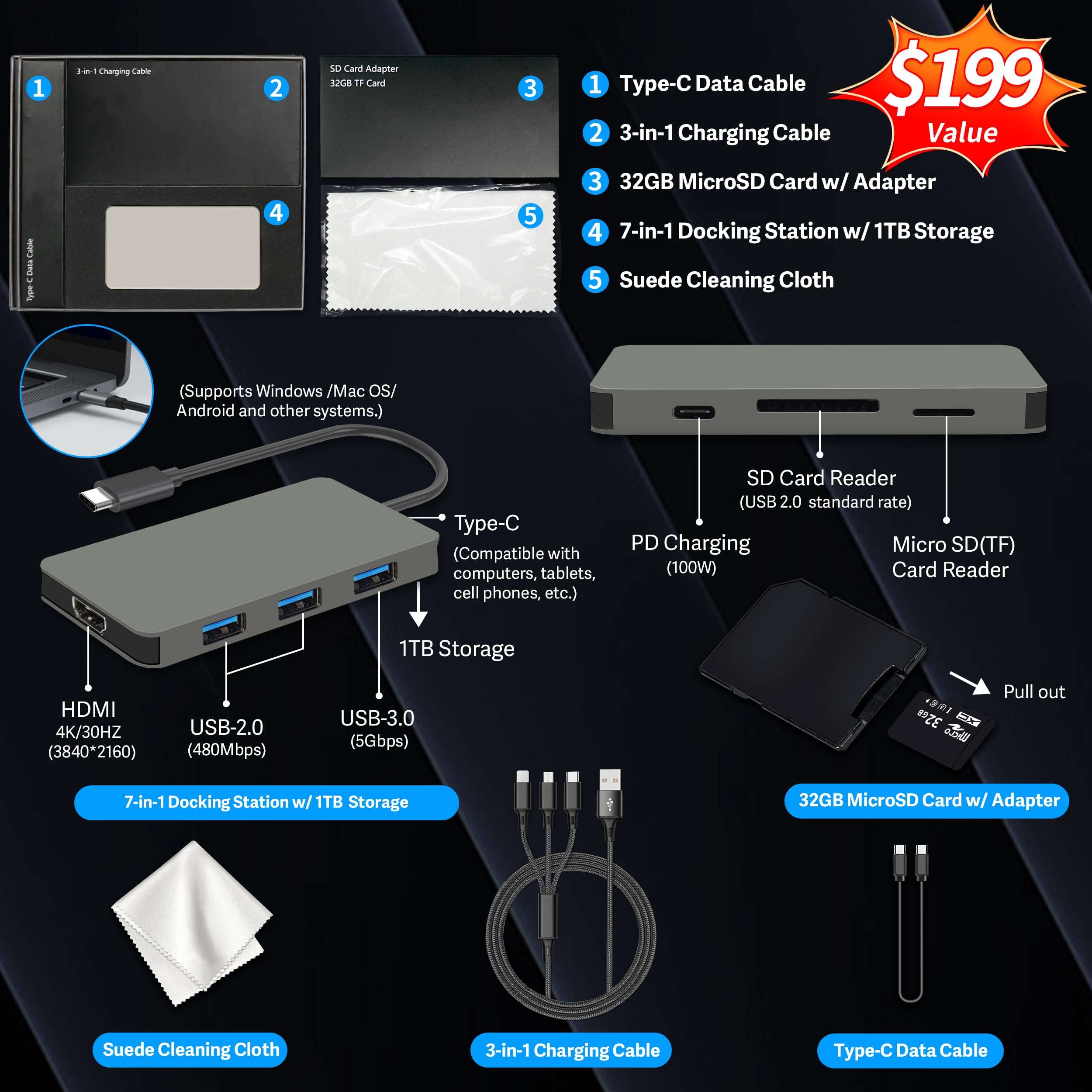 HP OmniBook X Copilot+ PC Laptop, 17.3" FHD Touch, Intel Ultra 7 256V, 16GB LPDDR5X, 2TB Storage (1TB SSD+1TB Docking Station), Intel Arc 140V, Backlit Keyboard, 5MP IR Camera, Windows 11 Pro, Silver 3