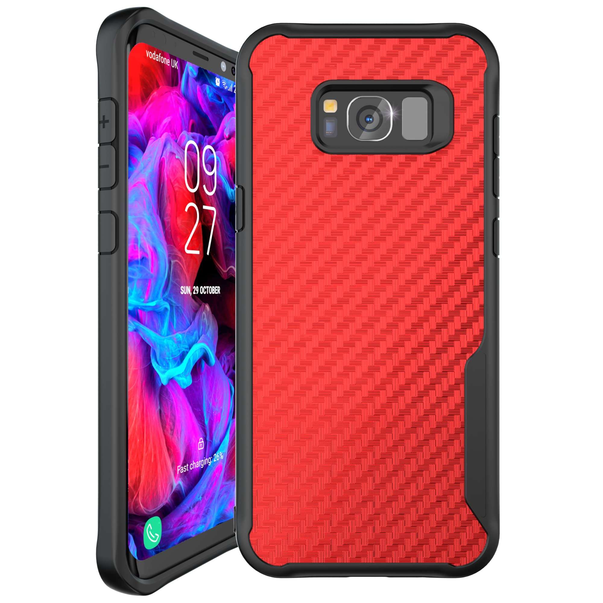 Carbon Fiber Pattern Slim Case Compatible with Samsung Galaxy S8, Shockproof 10ft. Drop Tested, Wireless Charging Compatible - Red 1