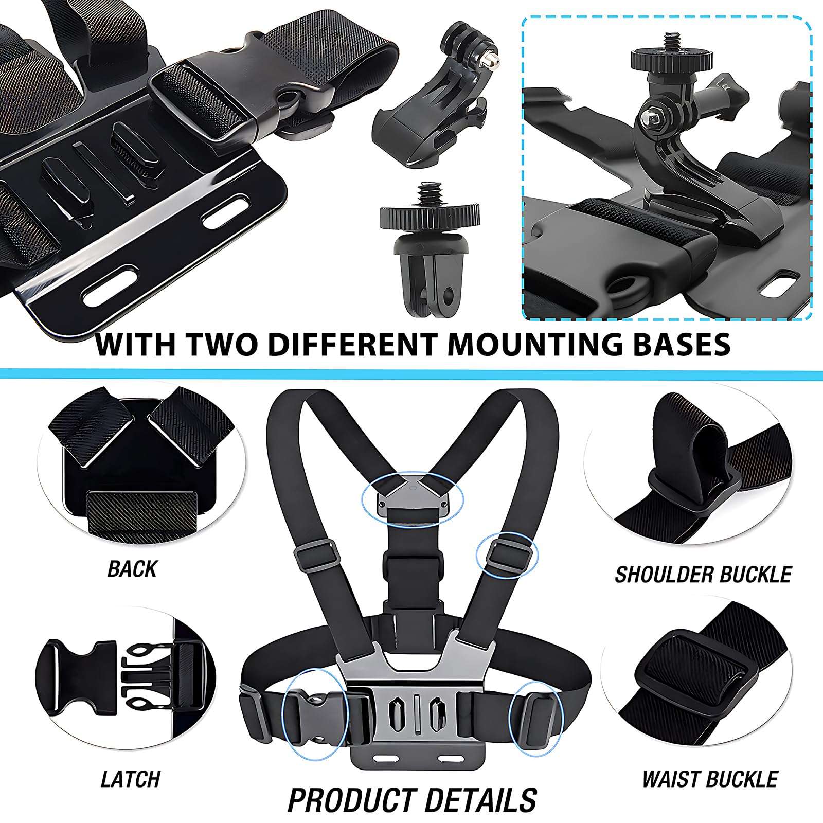 Adjustable Chest Mount Harness for Insta360 X4 X3 X2 X ACE Pro ONE RS R GO 2 3, Chest Strap Body Mount Accessories Compatible with Gopro Hero Series and DJI Osmo Action 2 3 4 Cameras Attachments 3