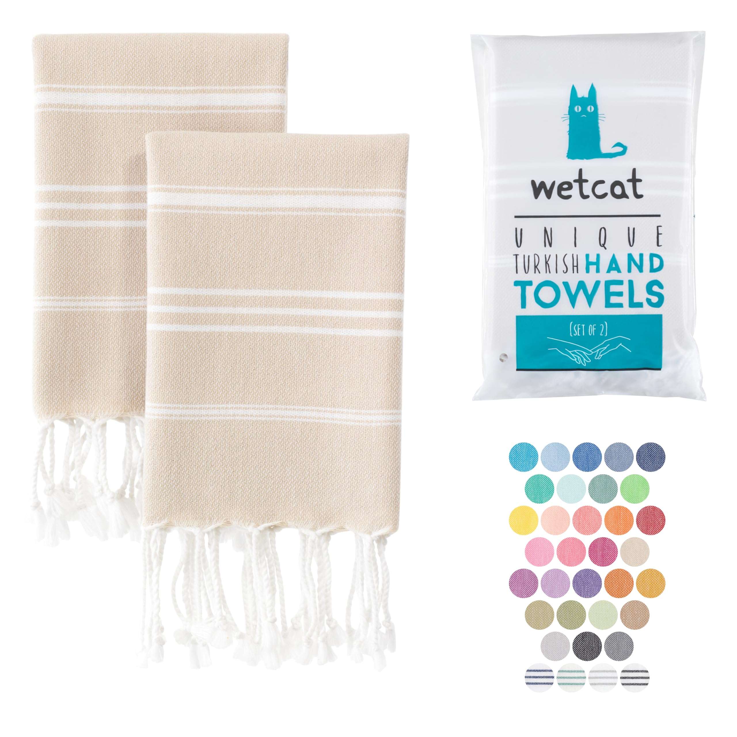 WETCAT Turkish Hand Towels with Hanging Loop (20 x 30) - Set of 2, 100% Cotton, Soft - Pre washed Boho Farmhouse Kitchen Towels - Unique Decorative Hand Towels for Bathroom (Teal & White) 1