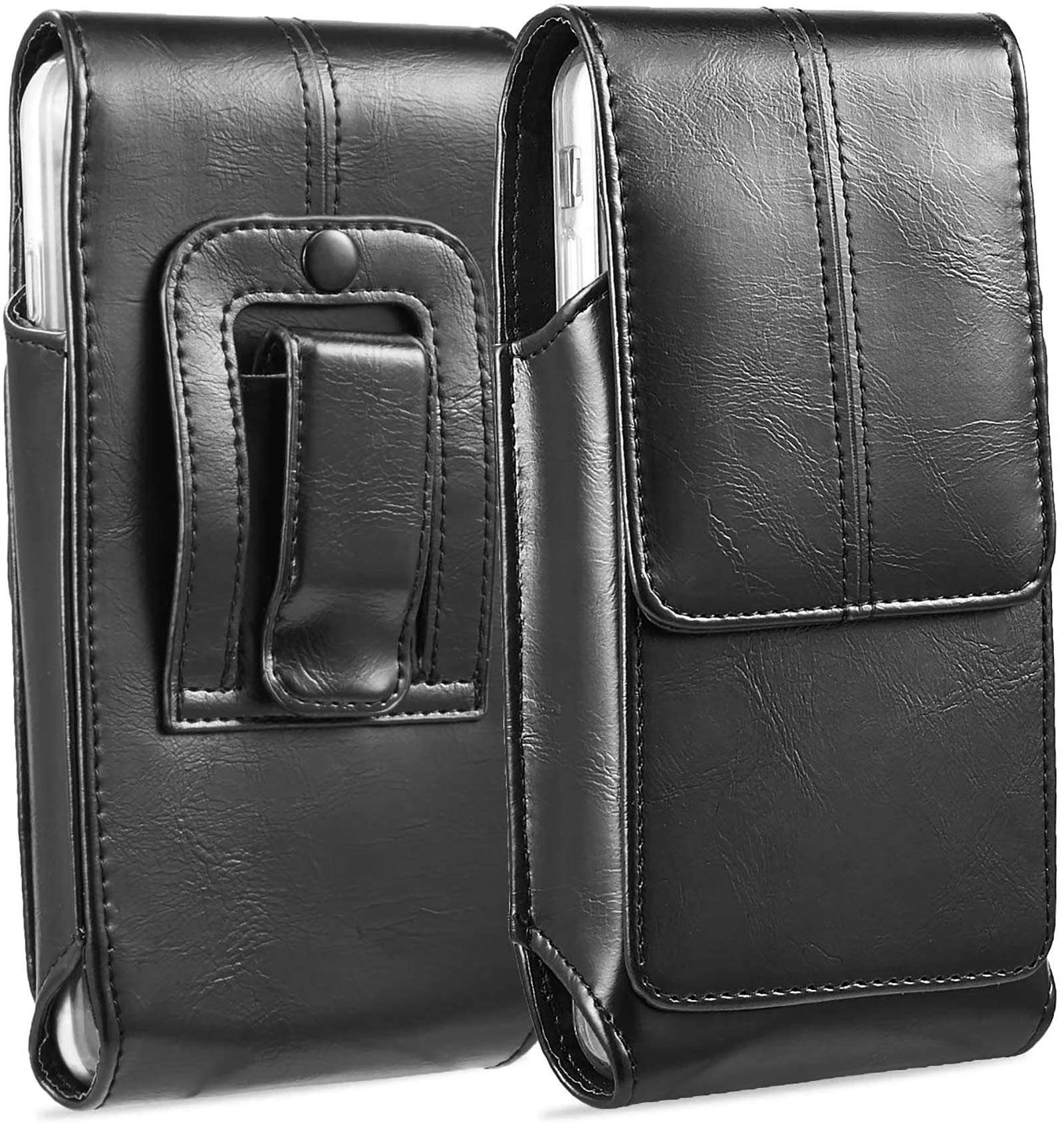 suily Cell Phone Belt Holster Waist Pouch, 5.5" Universal Vertical Leather Flip Cover Phone Belt Clip Case Magnetic Closure Pouch for iPhone 6 Plus/7 Plus/8 Plus Samsung Android Phones(Black) 1