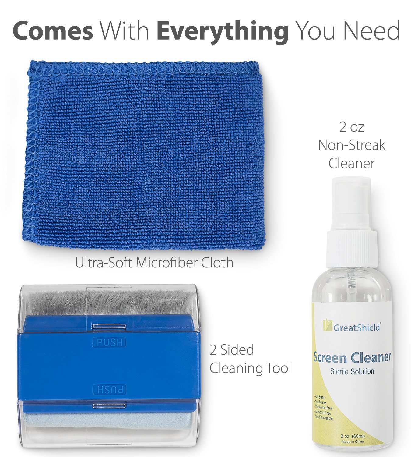GreatShield Universal Screen Cleaning Kit, Microfiber Cloth + 2 Sided Brush + Non-Streak Solution Spray [for TV, Laptops, PC Monitors, Smartphones, Tablets, Camera, Keyboard and Other Electronics] 2