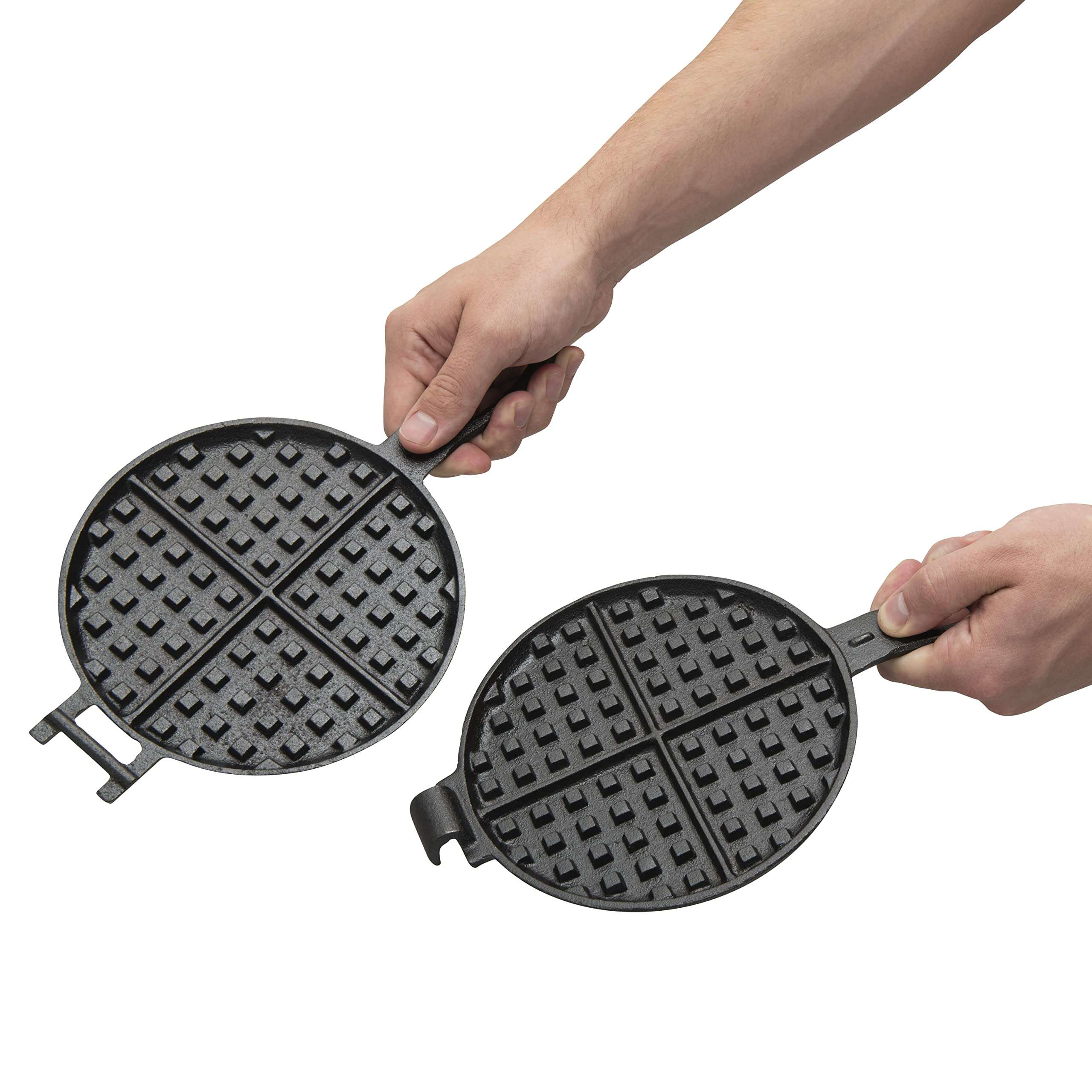 Cast Iron Waffle Maker - 6.8" Stovetop Waffle Iron Cookware, Portable Camping Breakfast Pan - Complete with Silicone Brush and Grabber 5
