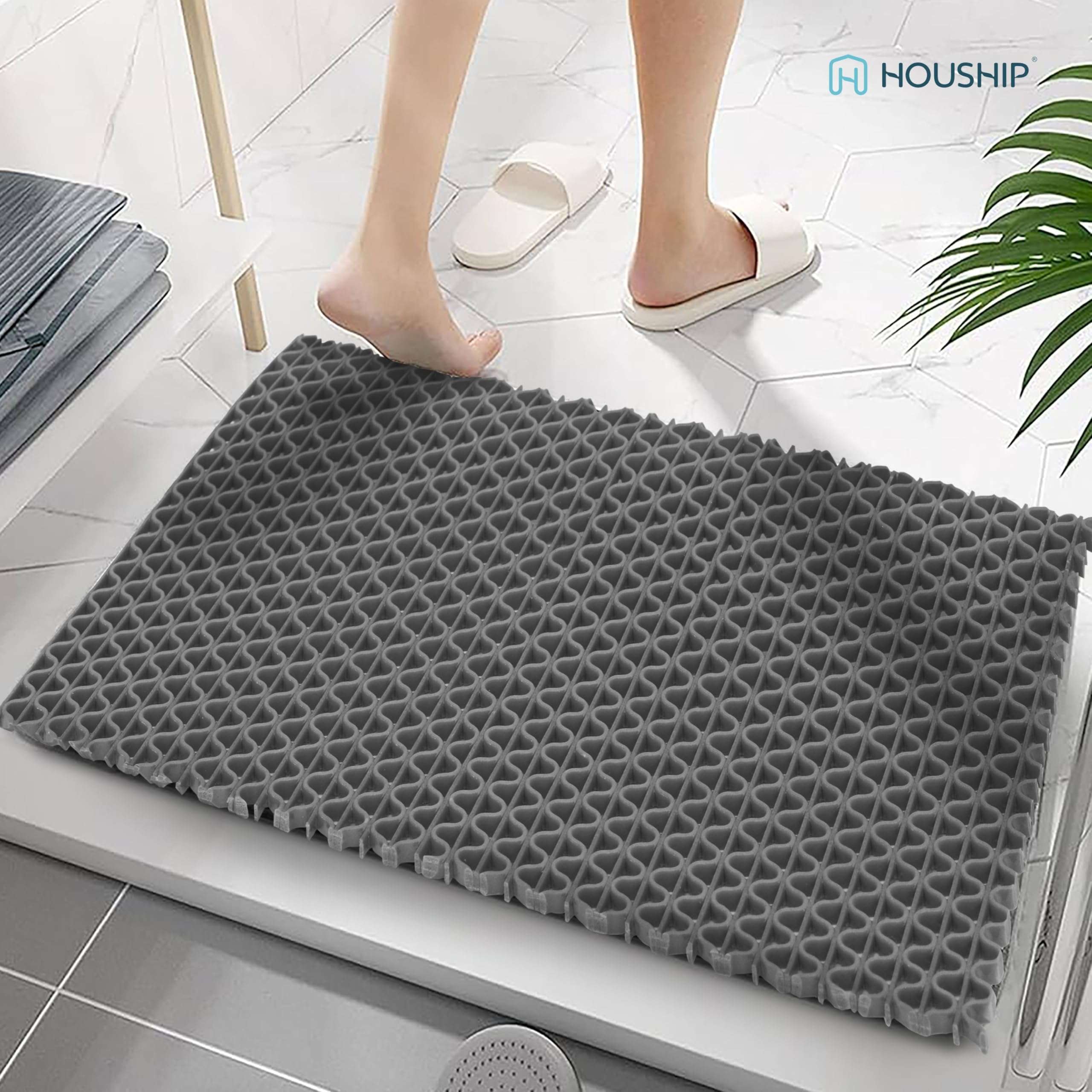 HOUSHIP® Anti Skid Rubber Bathroom Mat 2x3 Feet | Waterproof Non Slip Shower Door Mat | PVC Multipurpose Indoor Outdoor Entrance Floor Rug Export Quality Rain Mat (Grey) 5